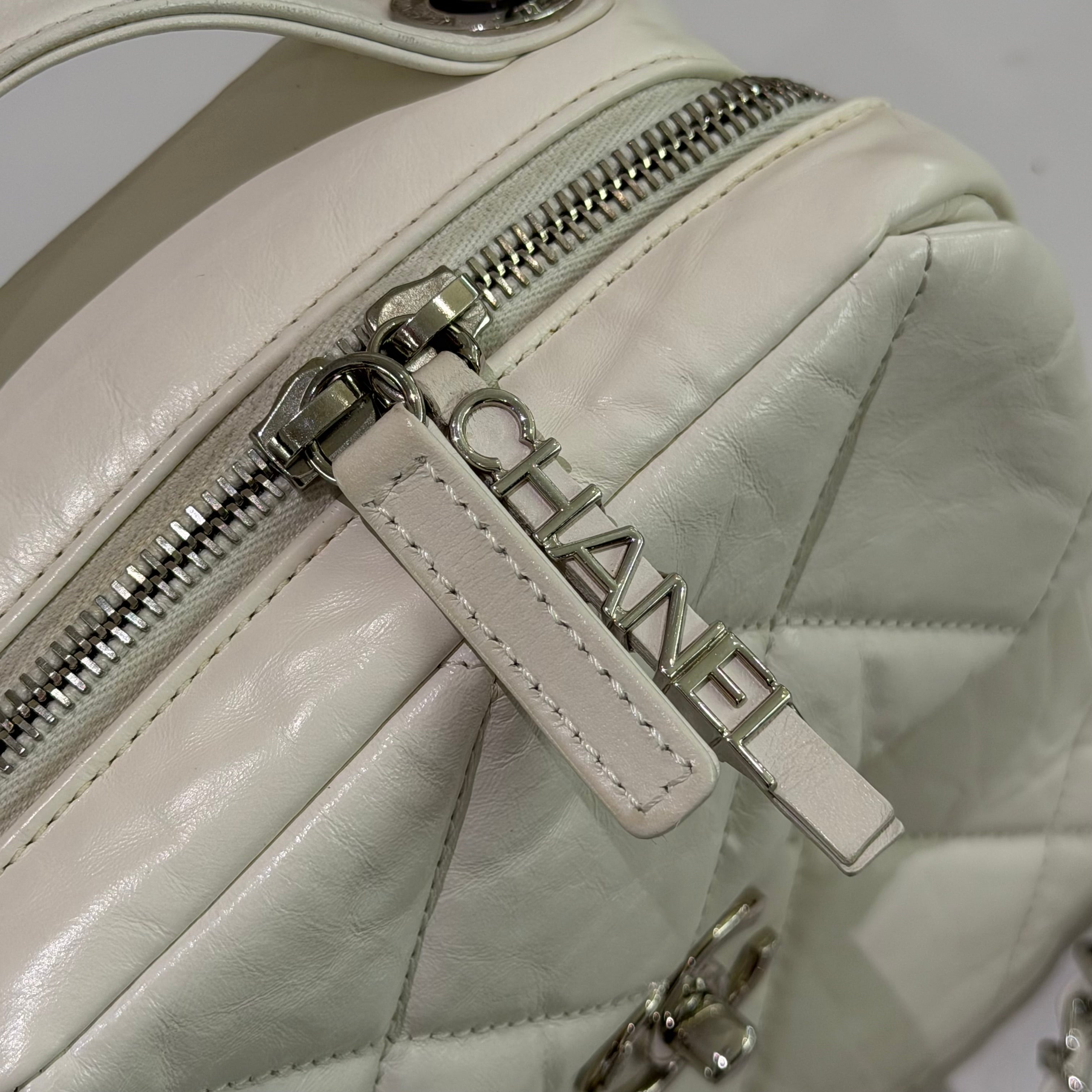 Chanel Camera Bag White & Silver Distressed Calfskin