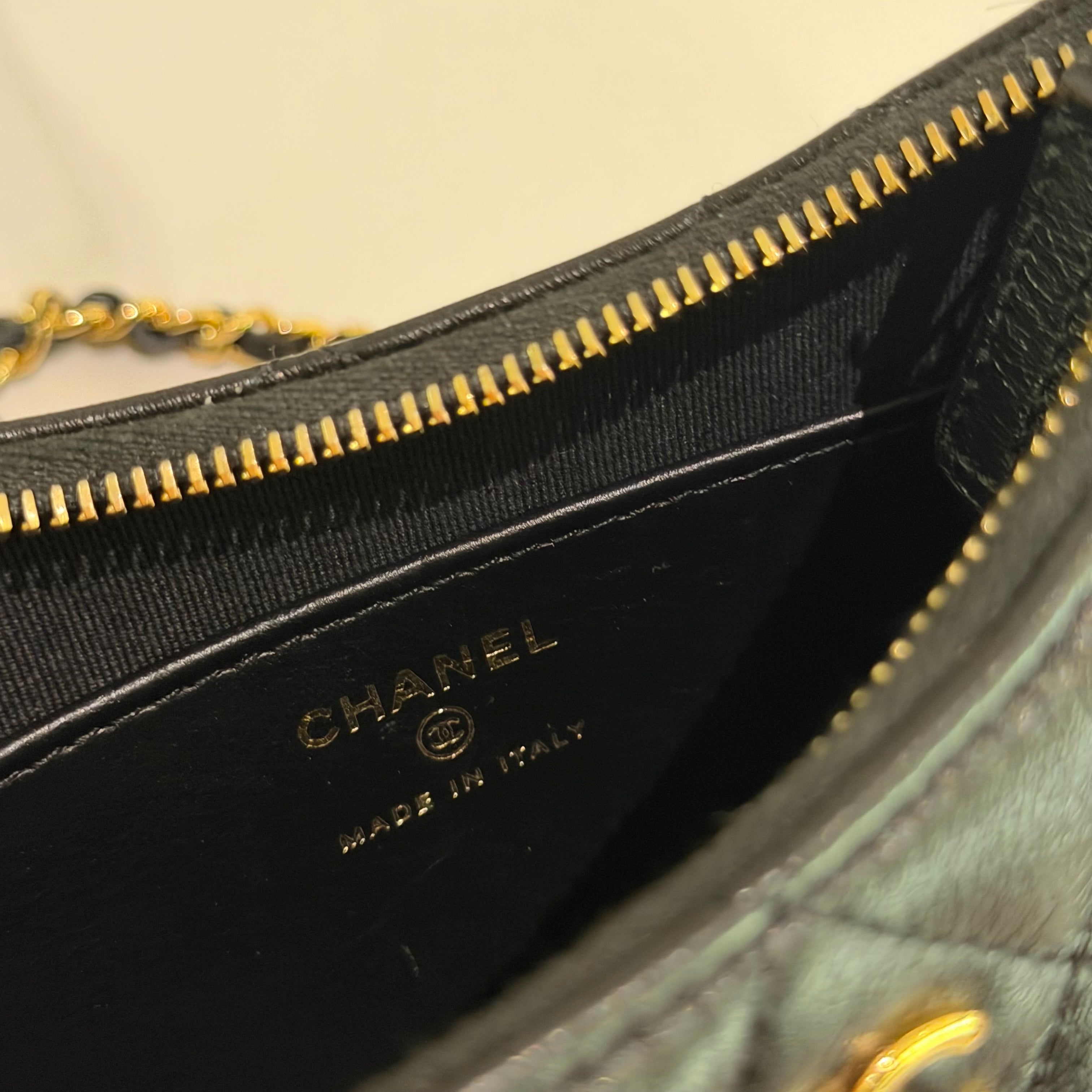 Chanel Hobo Black with Gold Heart Enamel Chain Shoulder Bag