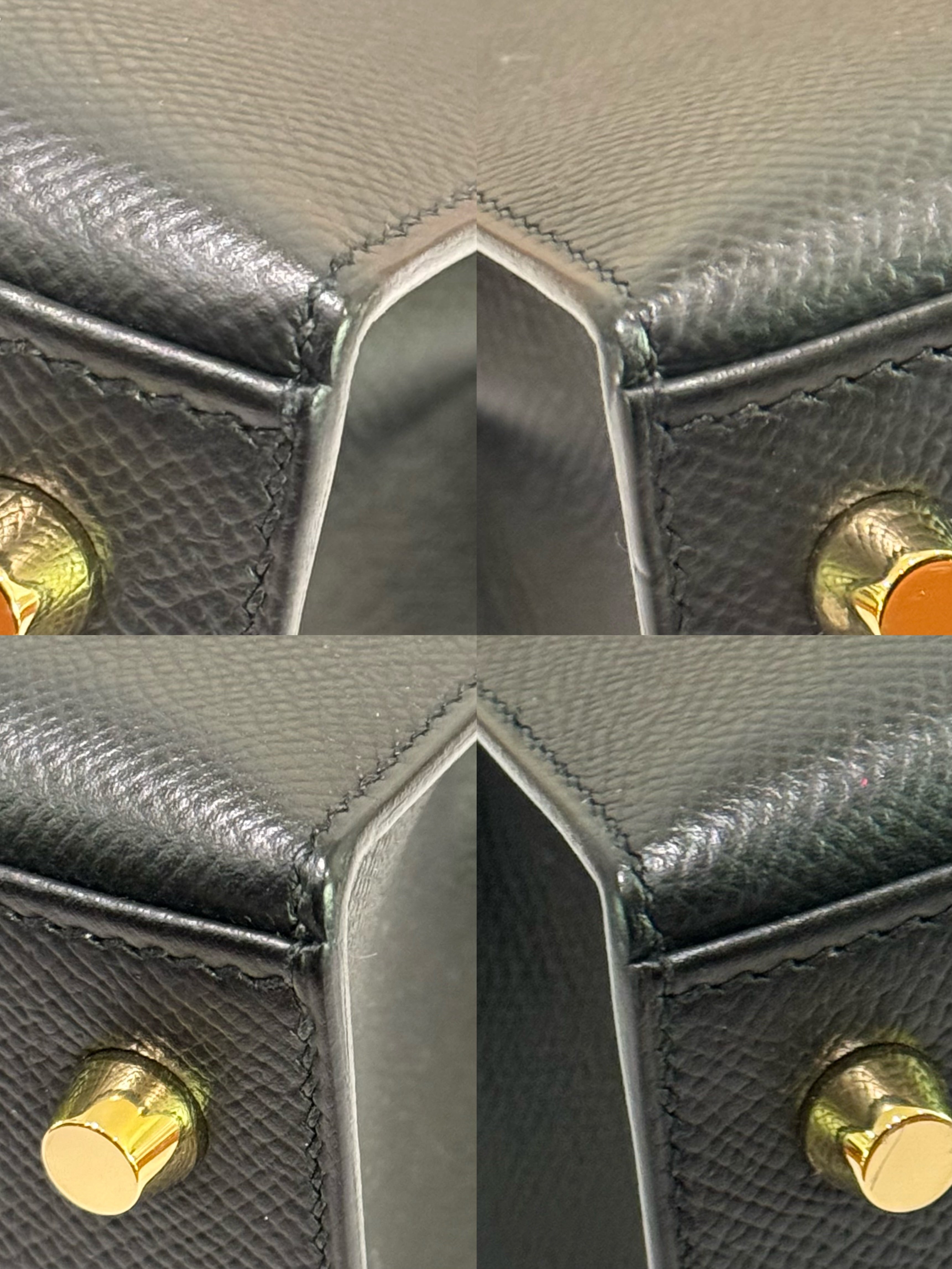 HERMÈS KELLY 25 BLACK EPSOM LEATHER GHW STAMP C