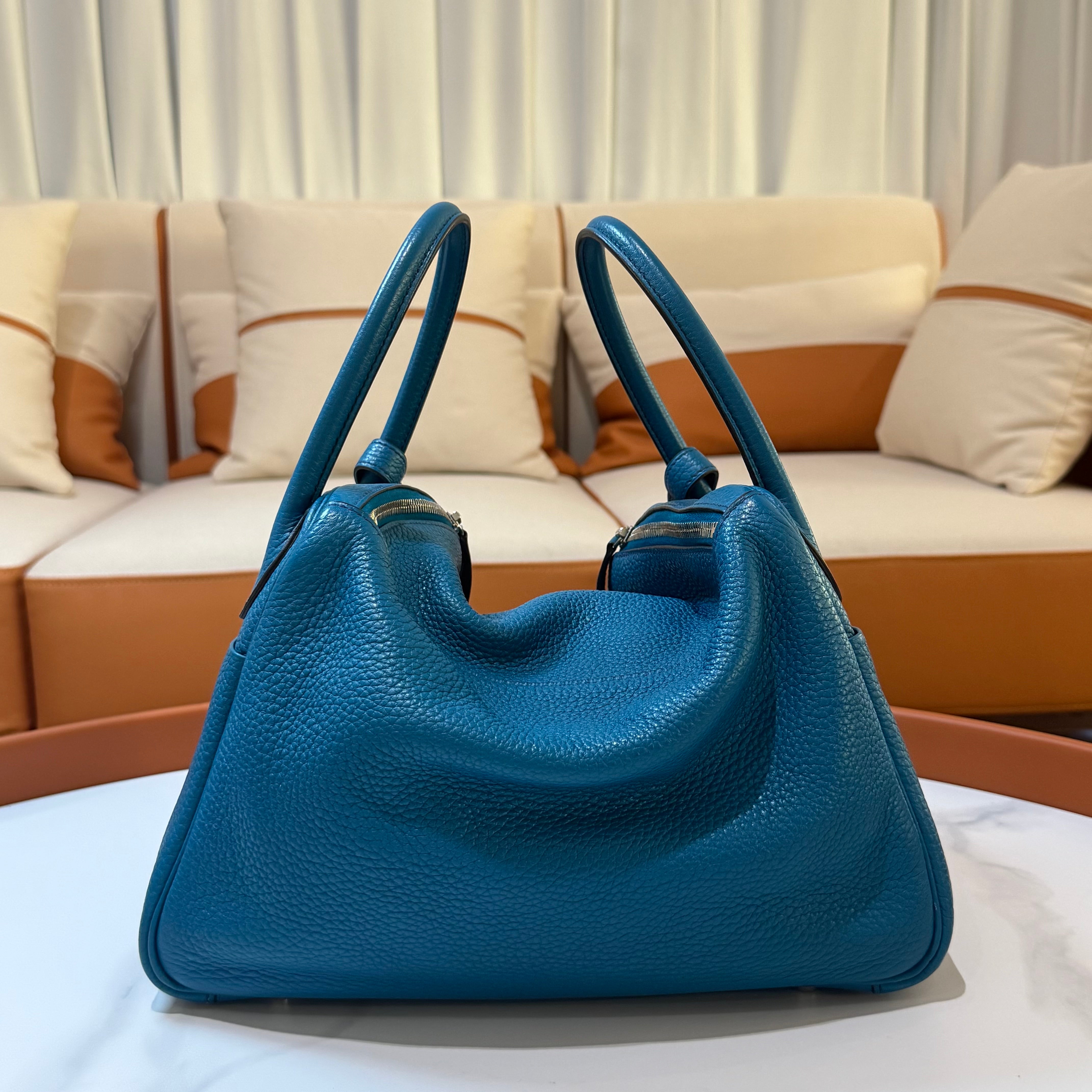 HERMES LINDY 30 AND TURQUOISE BLUE SILVER STAMP R