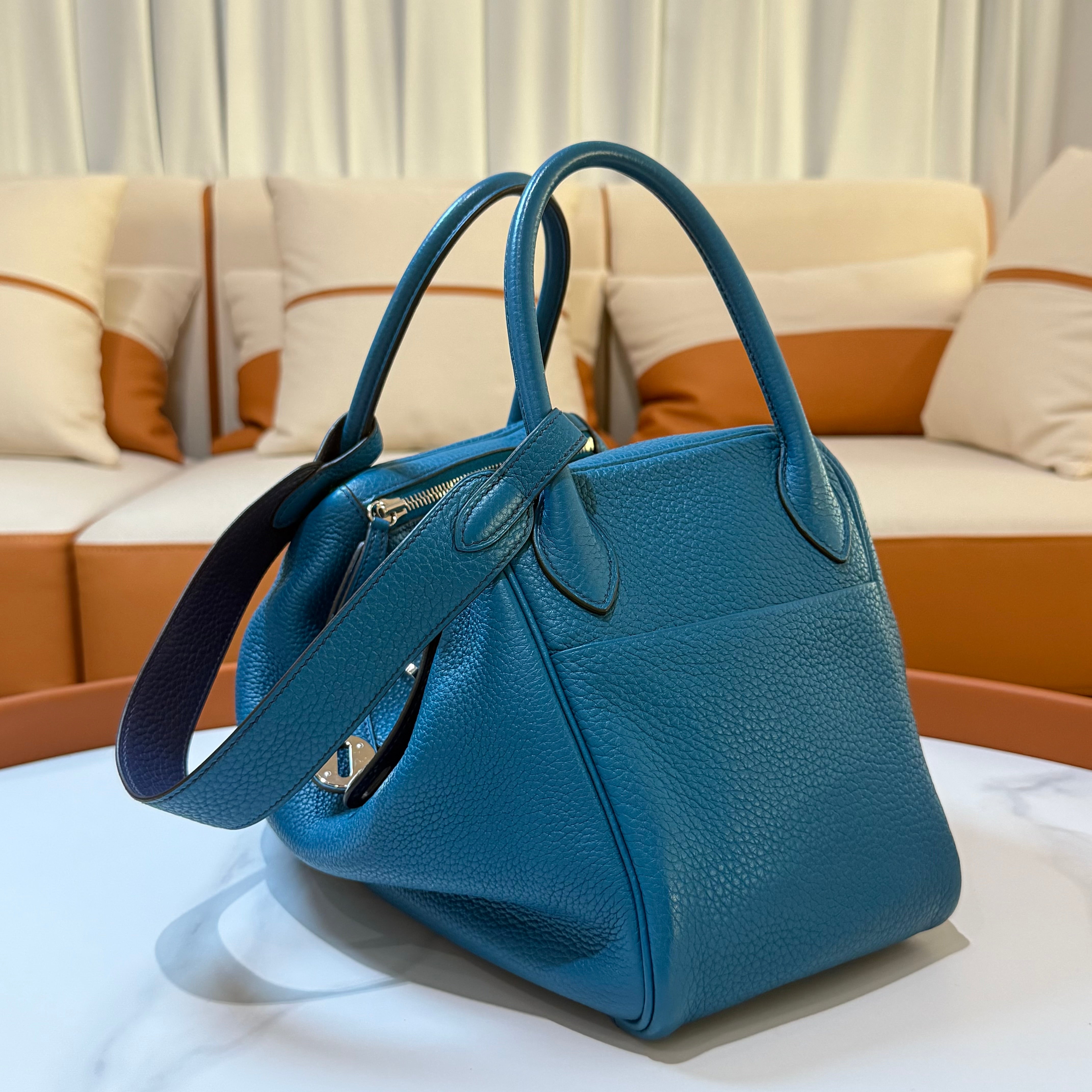 HERMES LINDY 30 AND TURQUOISE BLUE SILVER STAMP R