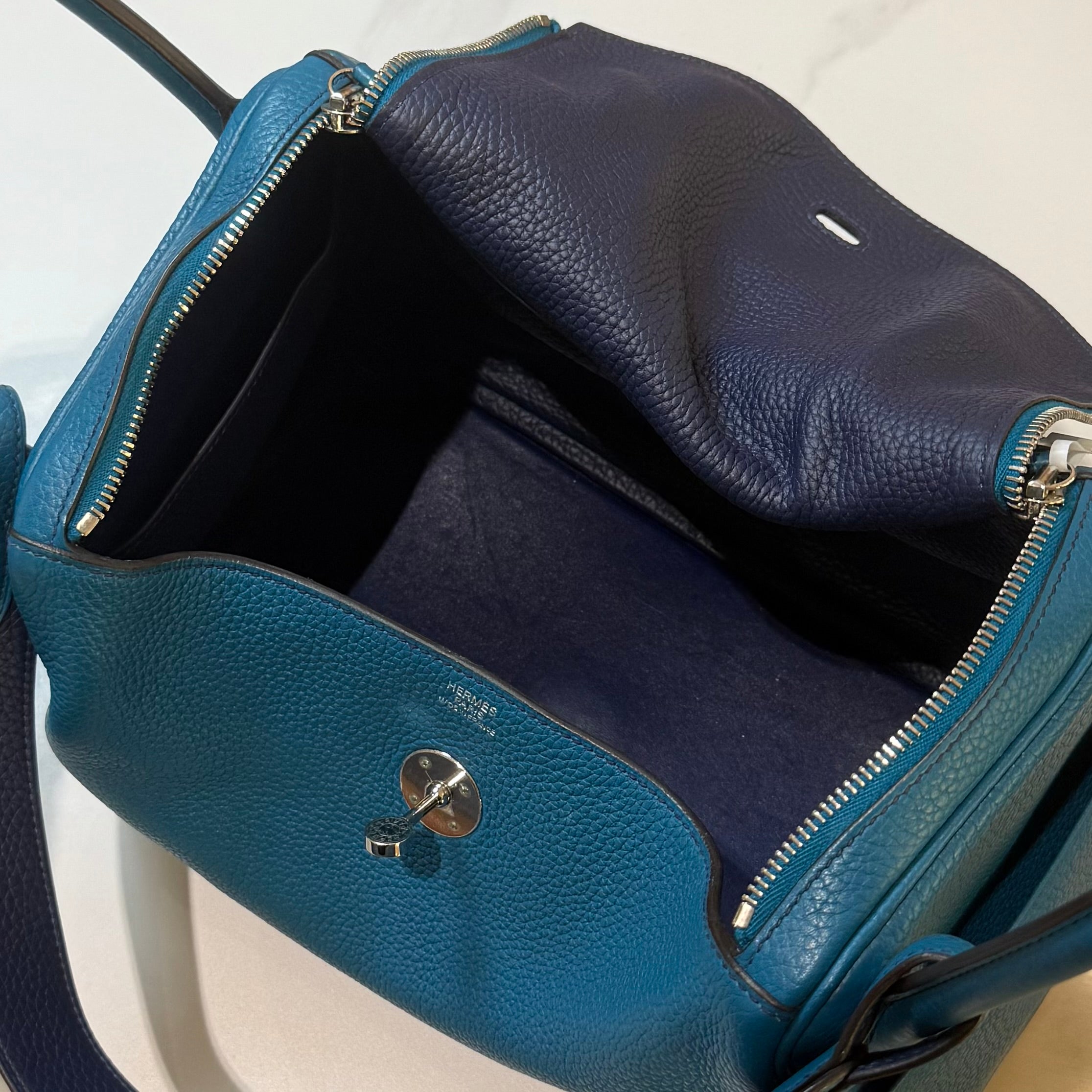 HERMES LINDY 30 AND TURQUOISE BLUE SILVER STAMP R