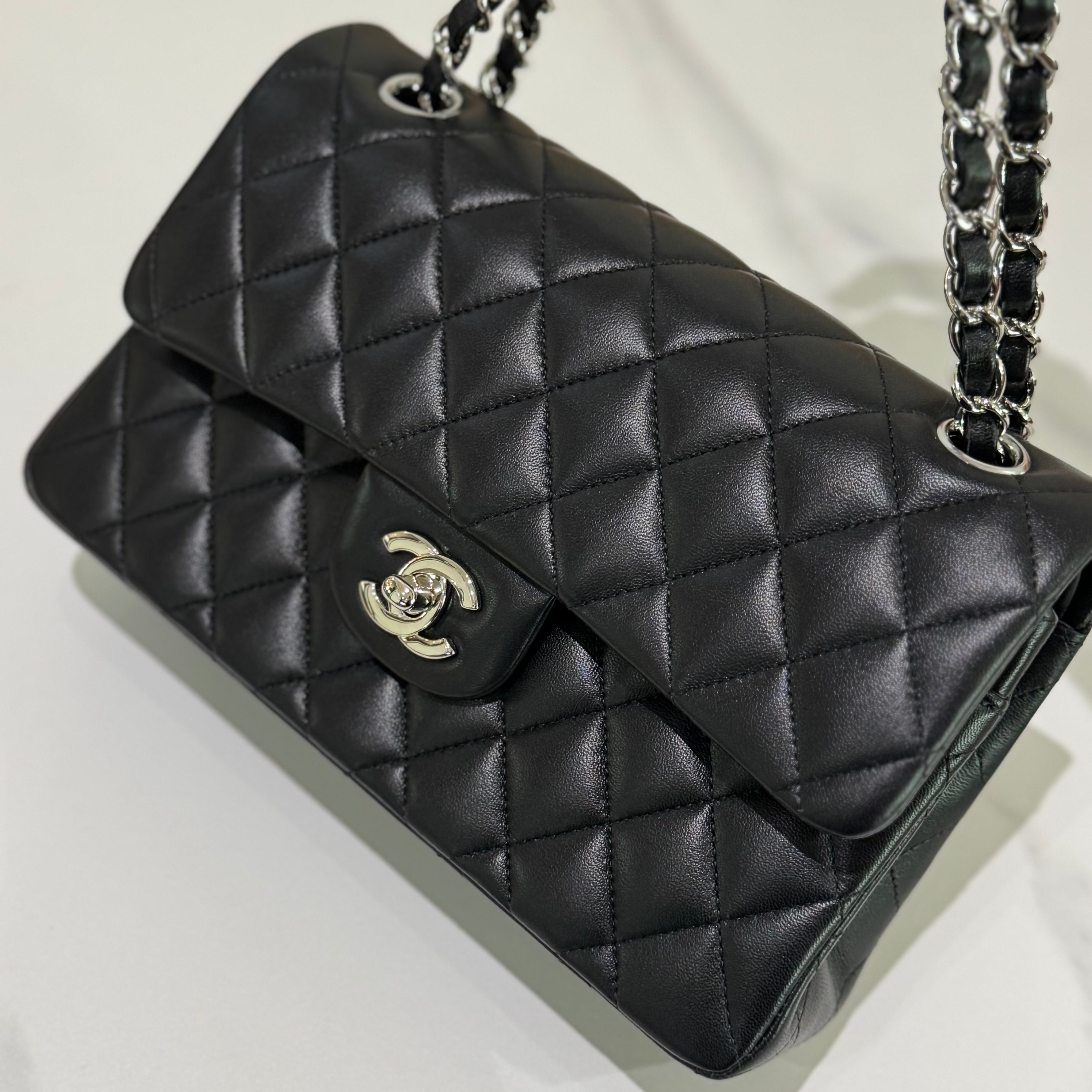 CHANEL CF SMALL BLACK LAMBSKIN WITH SILVER HARDWARE – AUTHENTICITY CARD MODEL