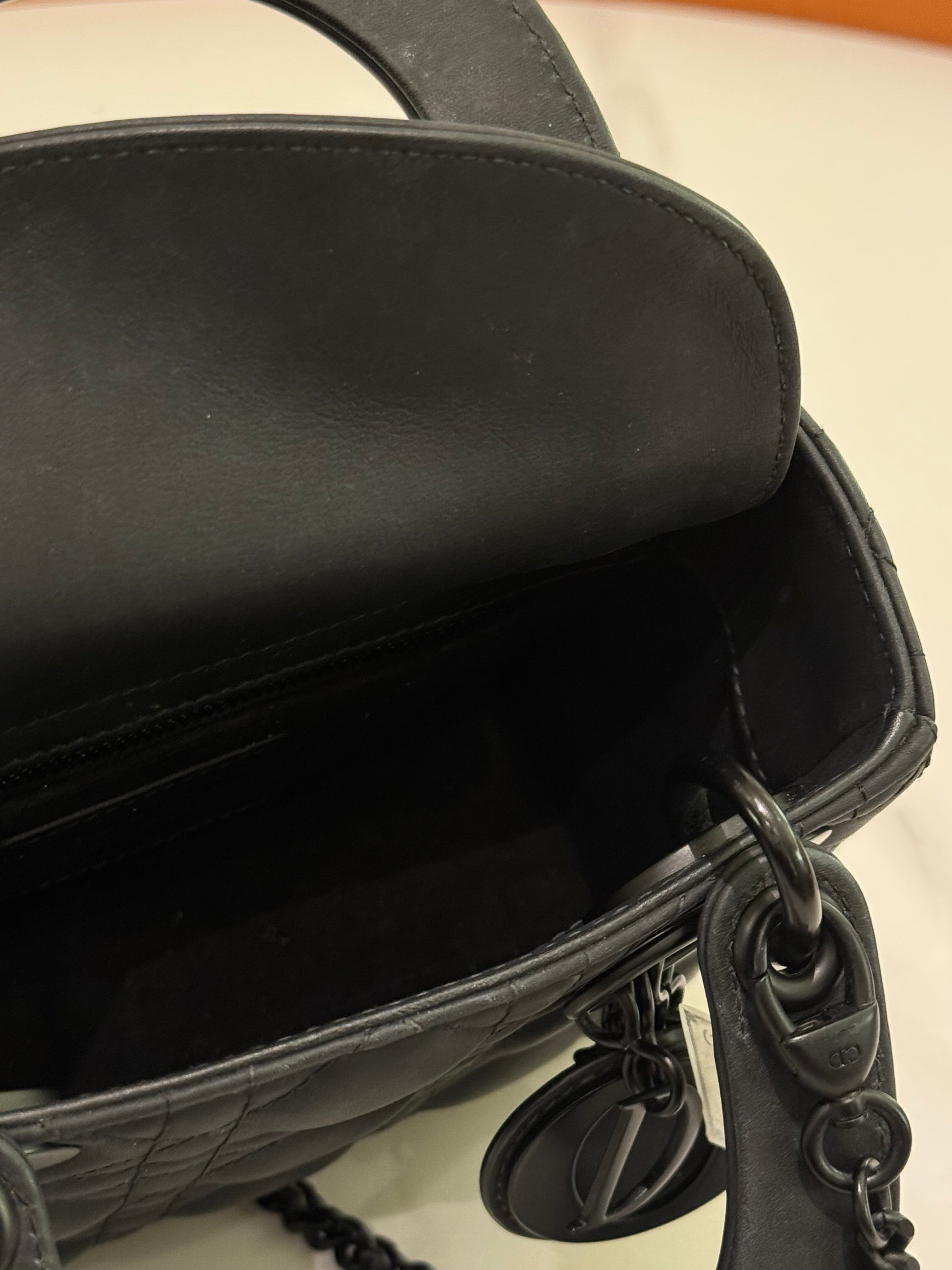 DIOR LADY SOBLACK MATTE BLACK 3-GUSSET BAG