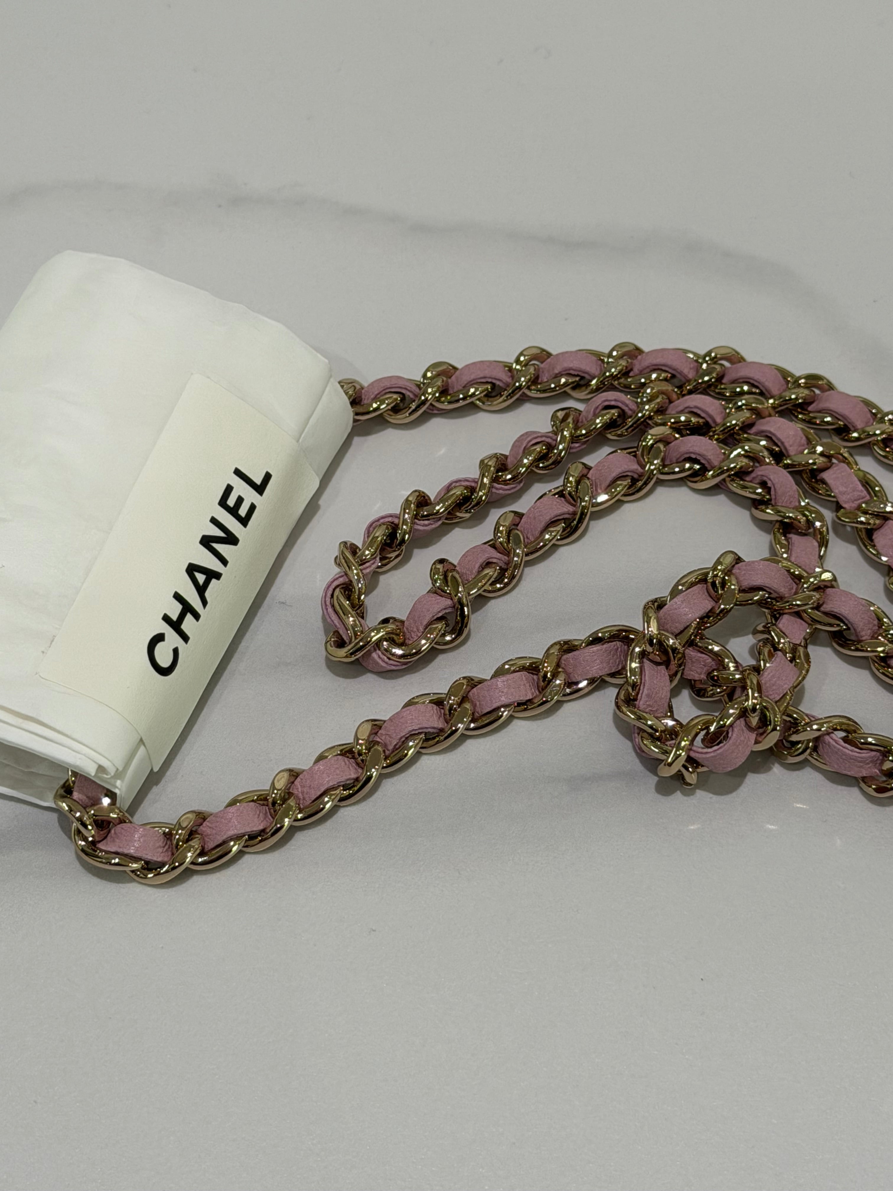 CHANEL Tweed Pink and White Woven Mini Shell Bag with Chip