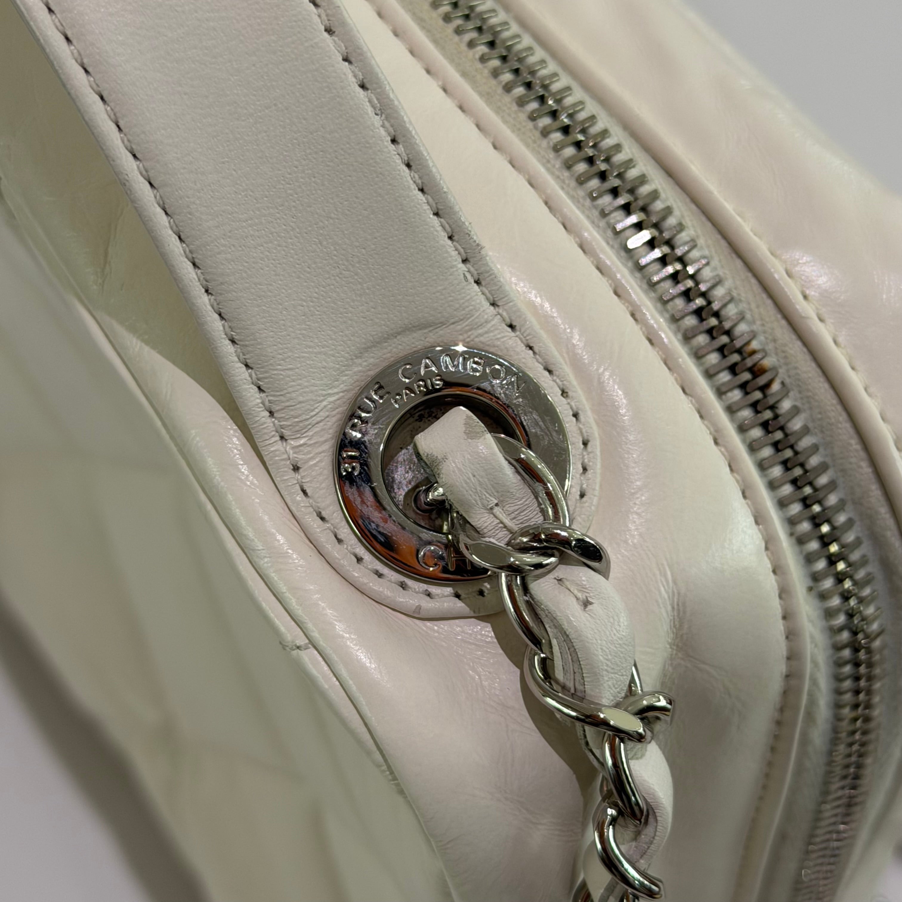 Chanel Camera Bag White & Silver Distressed Calfskin