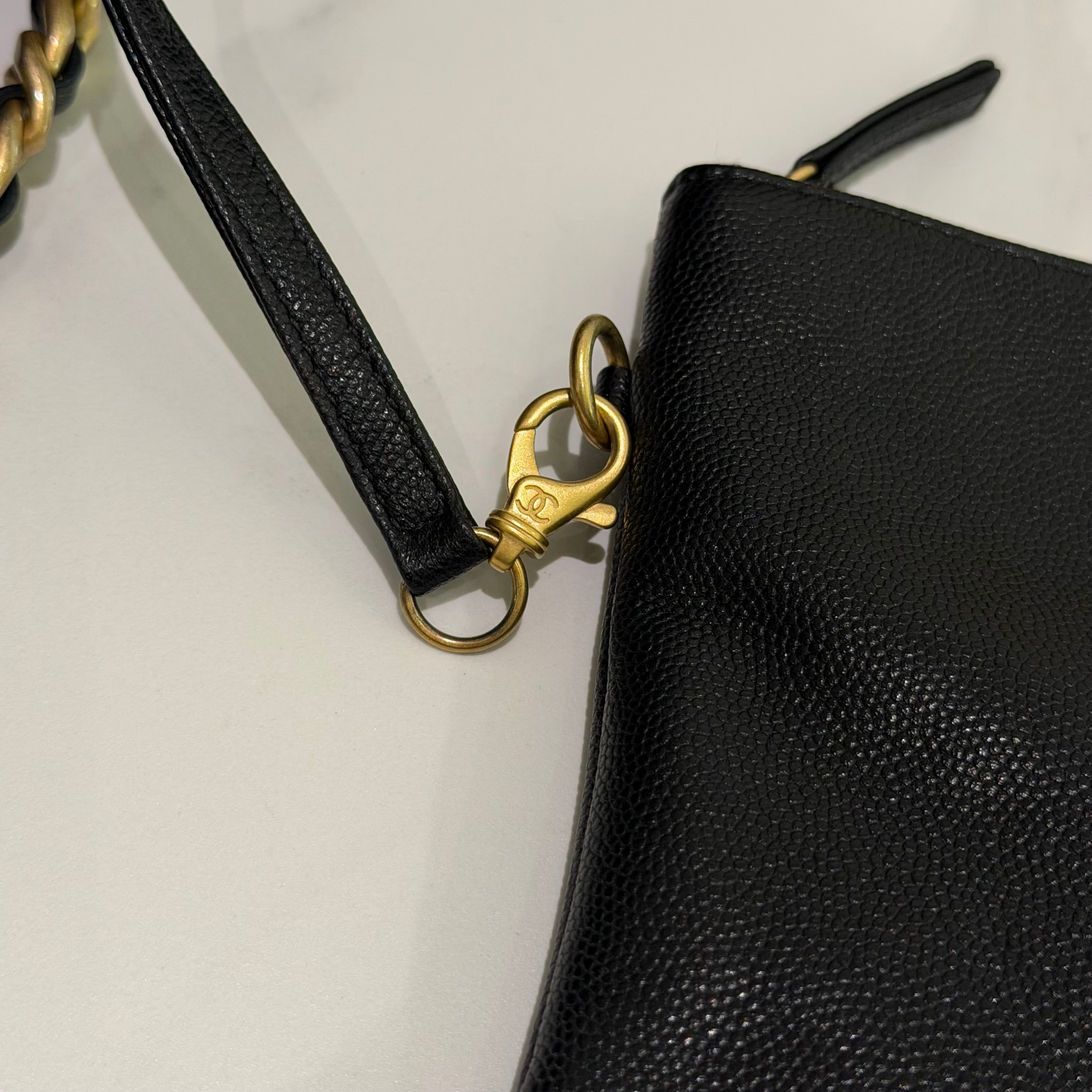 CHANEL 25 HOBO MEDIUM BLACK CAVIAR LEATHER WITH GOLD HARDWARE (CHIP MODEL)