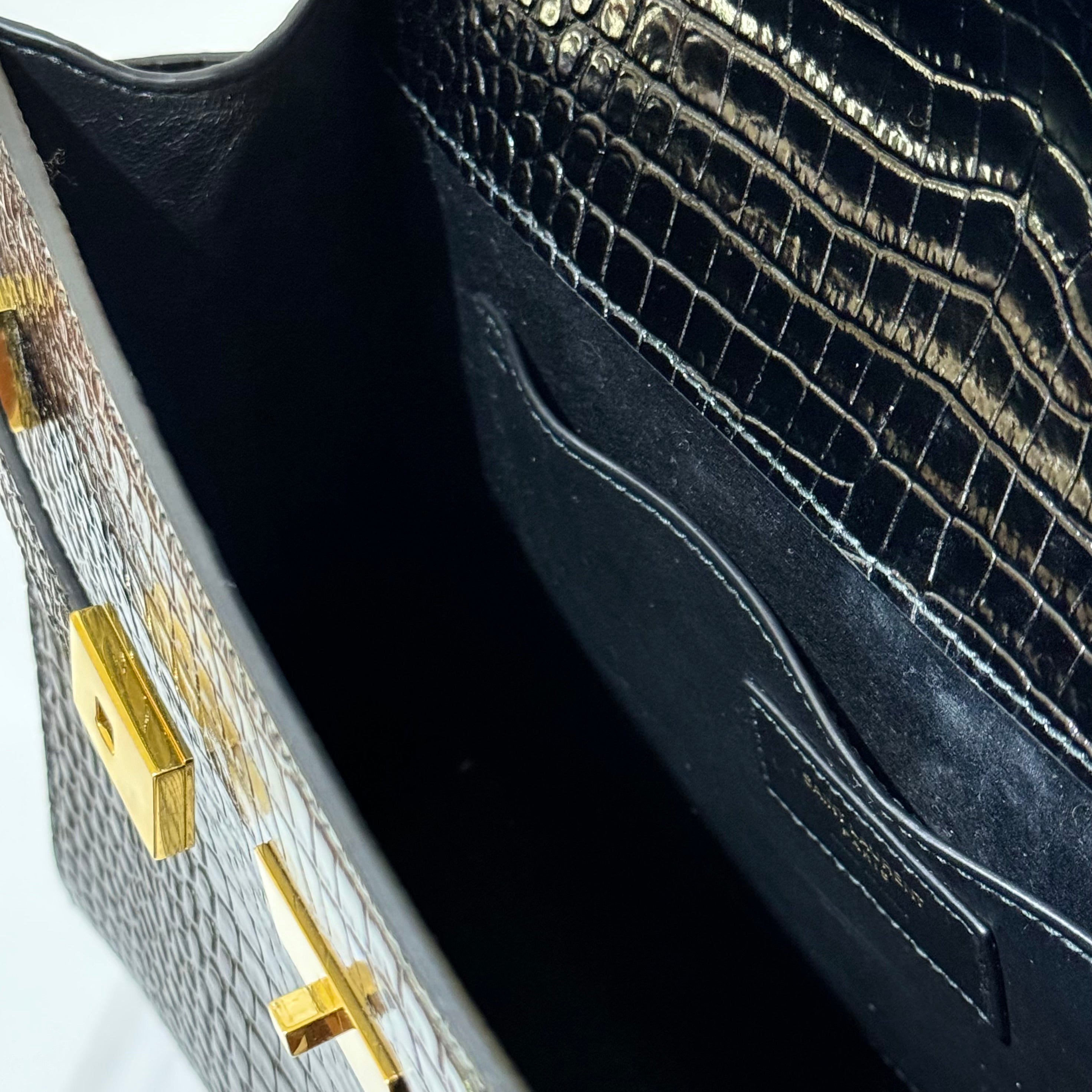 SAINT LAURENT MANHATTAN IN CROCODILE-EMBOSSED SHINY LEATHER BAG | COLLINS RAIN