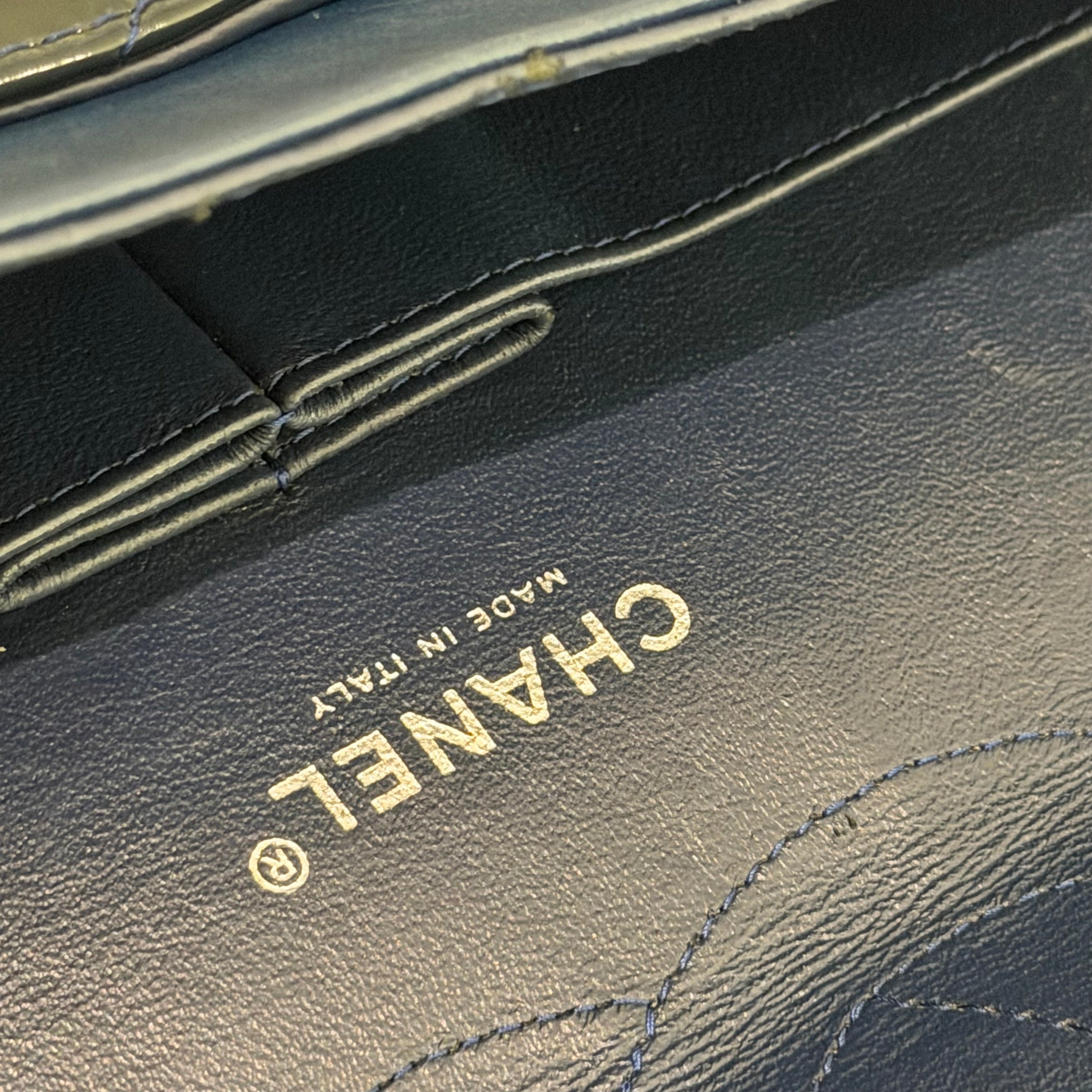 CHANEL Jumbo CF Green Patent Leather with Silver Hardware