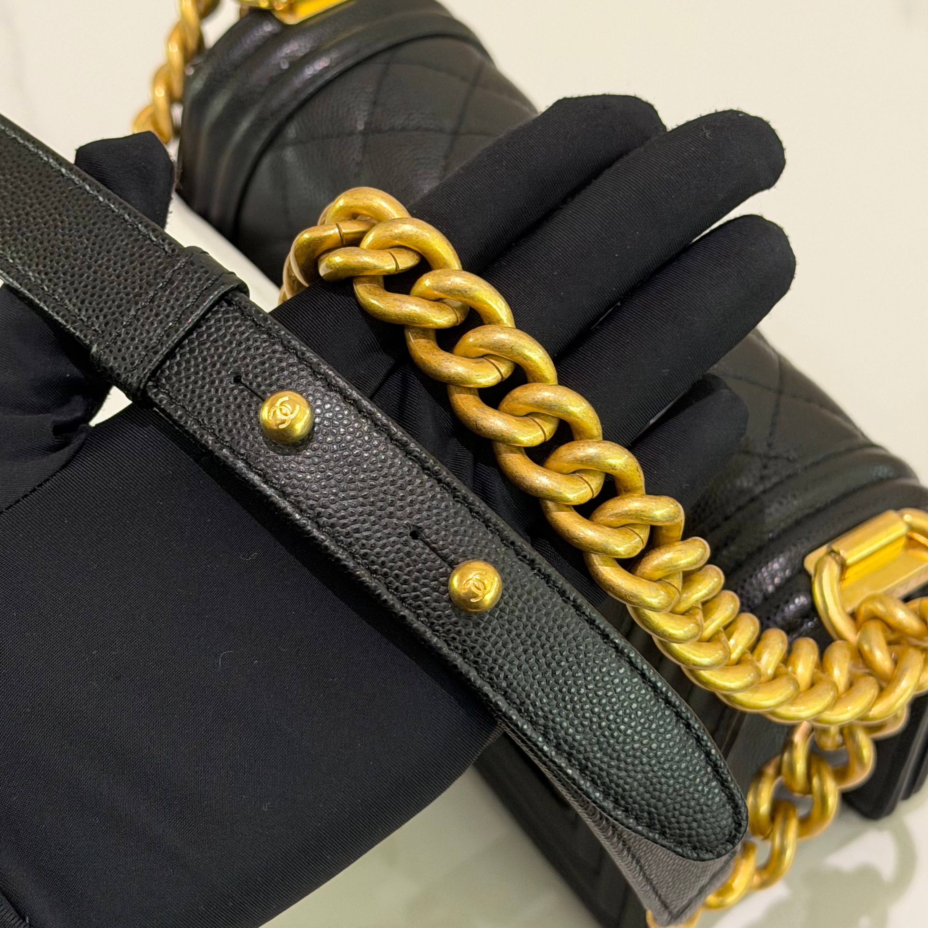 Chanel Le Boy Small Black Caviar Leather with Gold Hardware