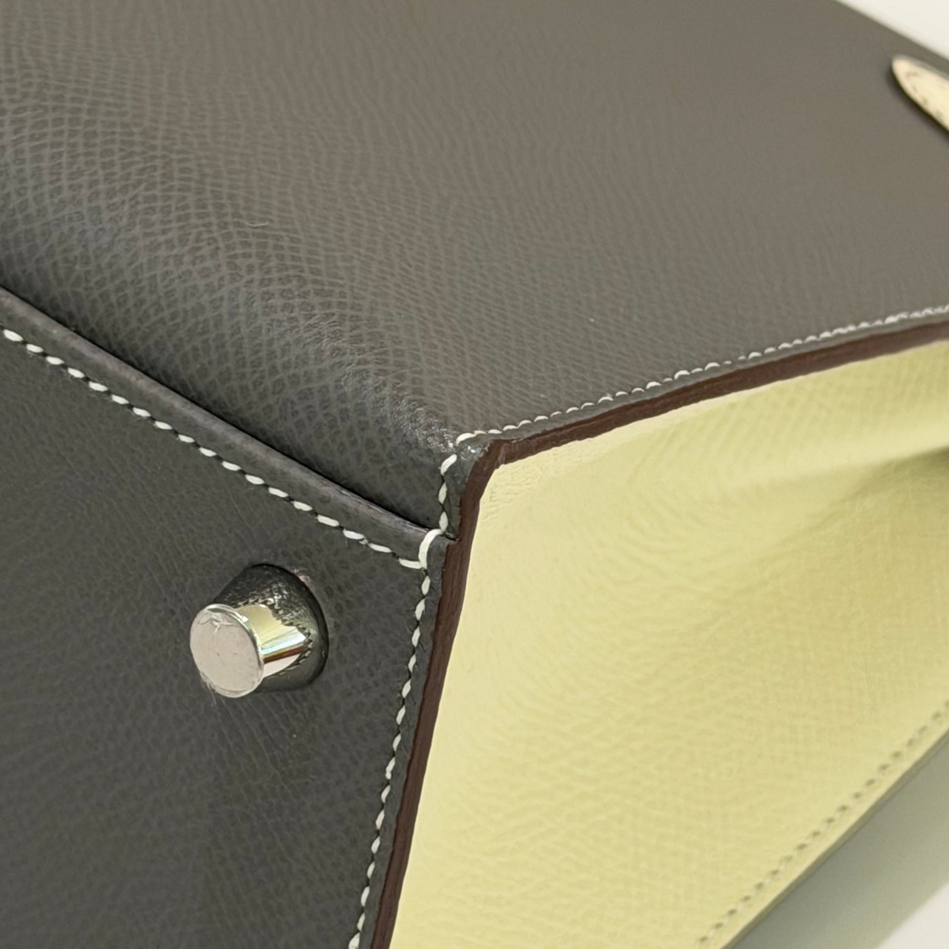 HERMÈS KELLY 25 SO GRIS ÉTAIN WITH SILVER HARDWARE EPSOM LEATHER (STAMP K)