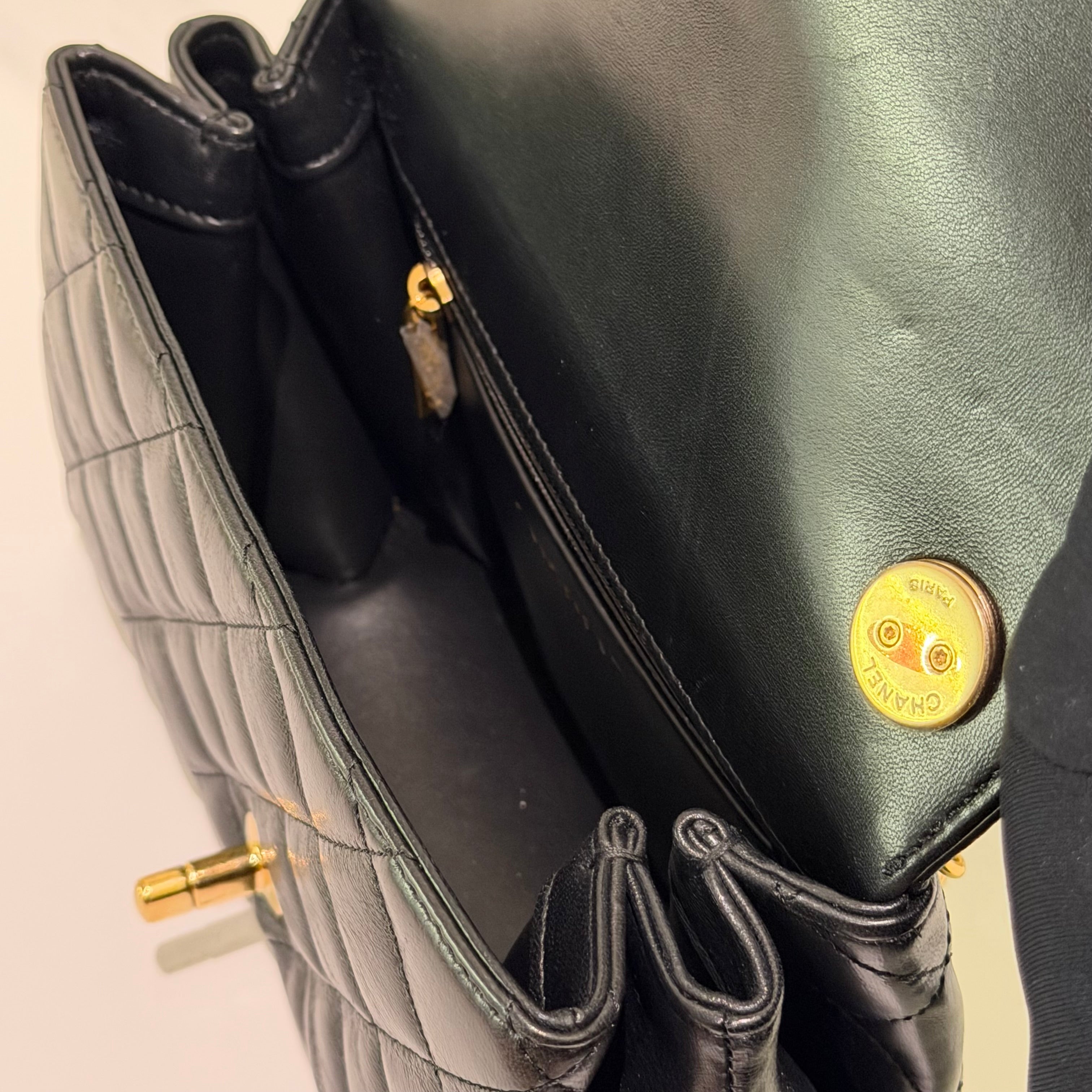 Chanel Black Enamel Chain Shoulder Bag with Gold Hardware (Chip Model)