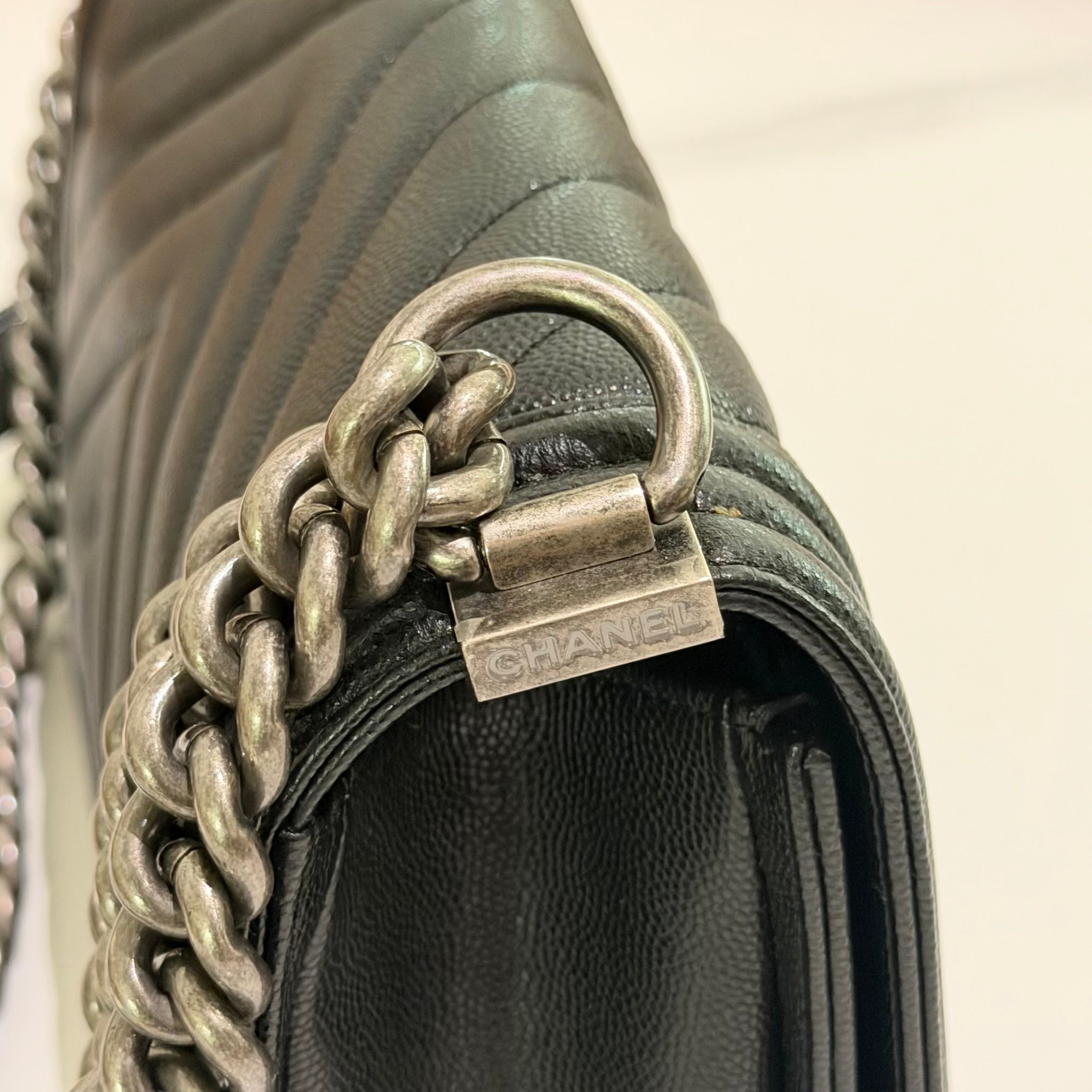 Chanel Leboy Medium Black Caviar Leather with Silver Hardware (Authenticity Card Version)