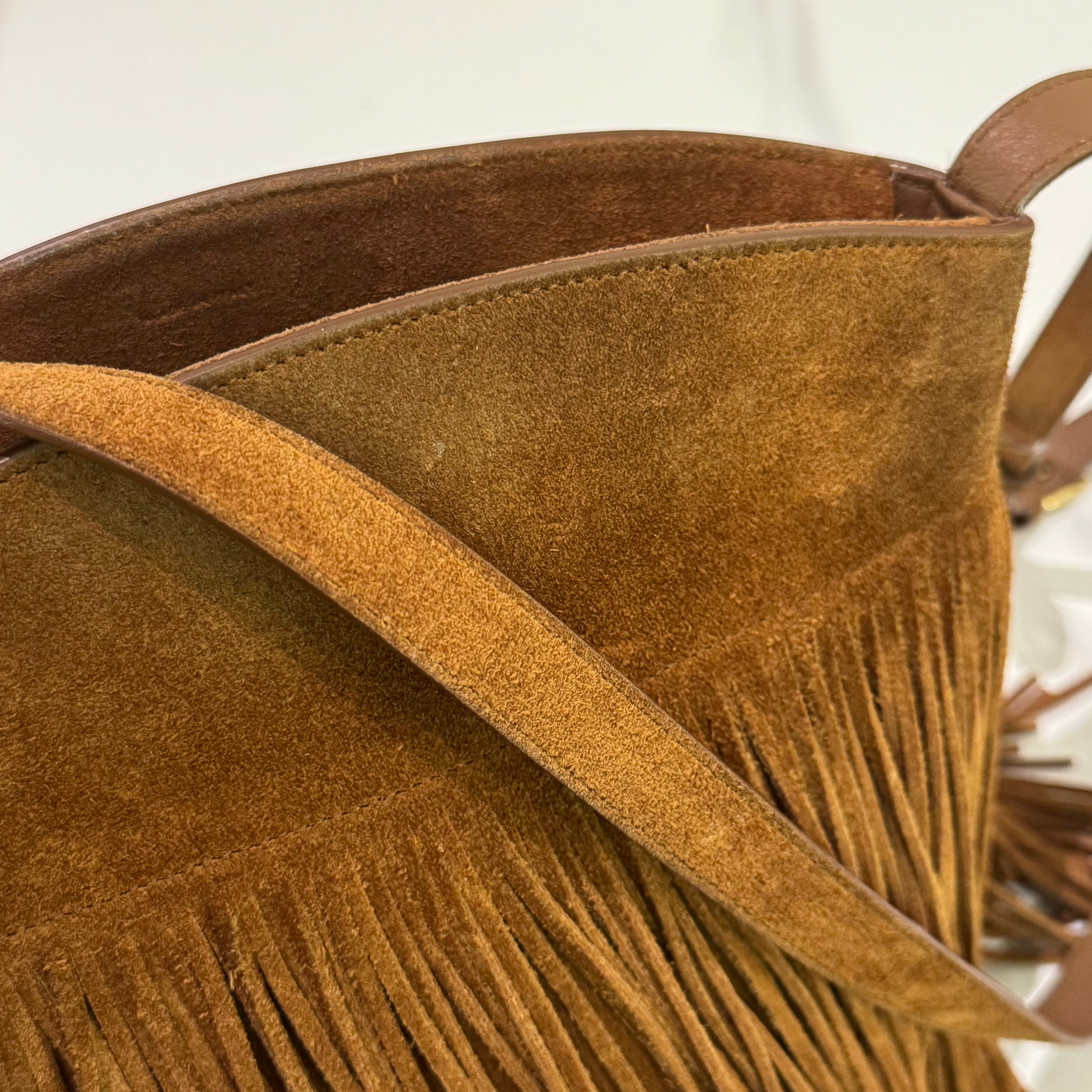 CELINE BUCKET CRECY SUEDE HORSEBIT TASSLE BAG