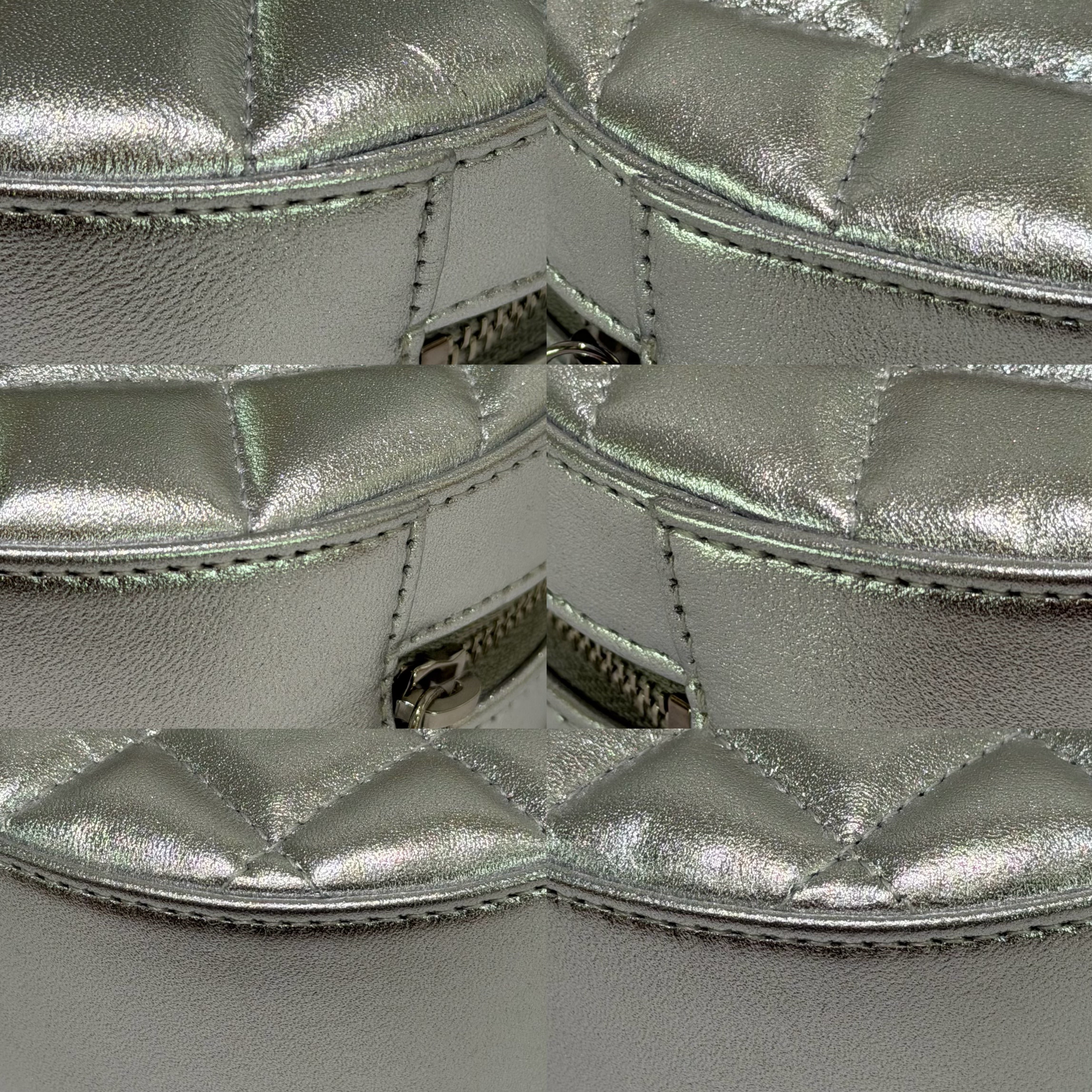 CHANEL Silver Patent Leather Round Ring Evening Chain Bag