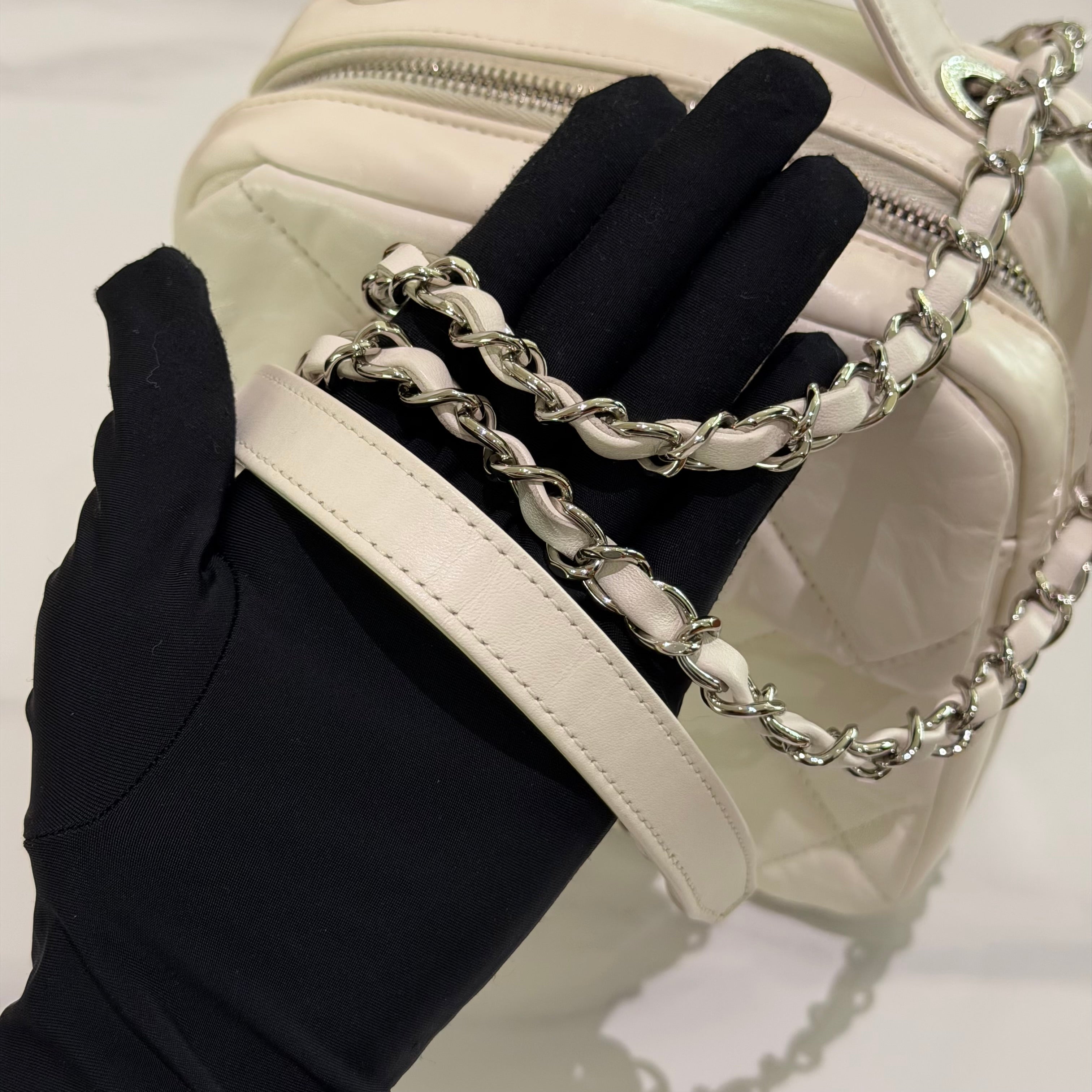 Chanel Camera Bag White & Silver Distressed Calfskin