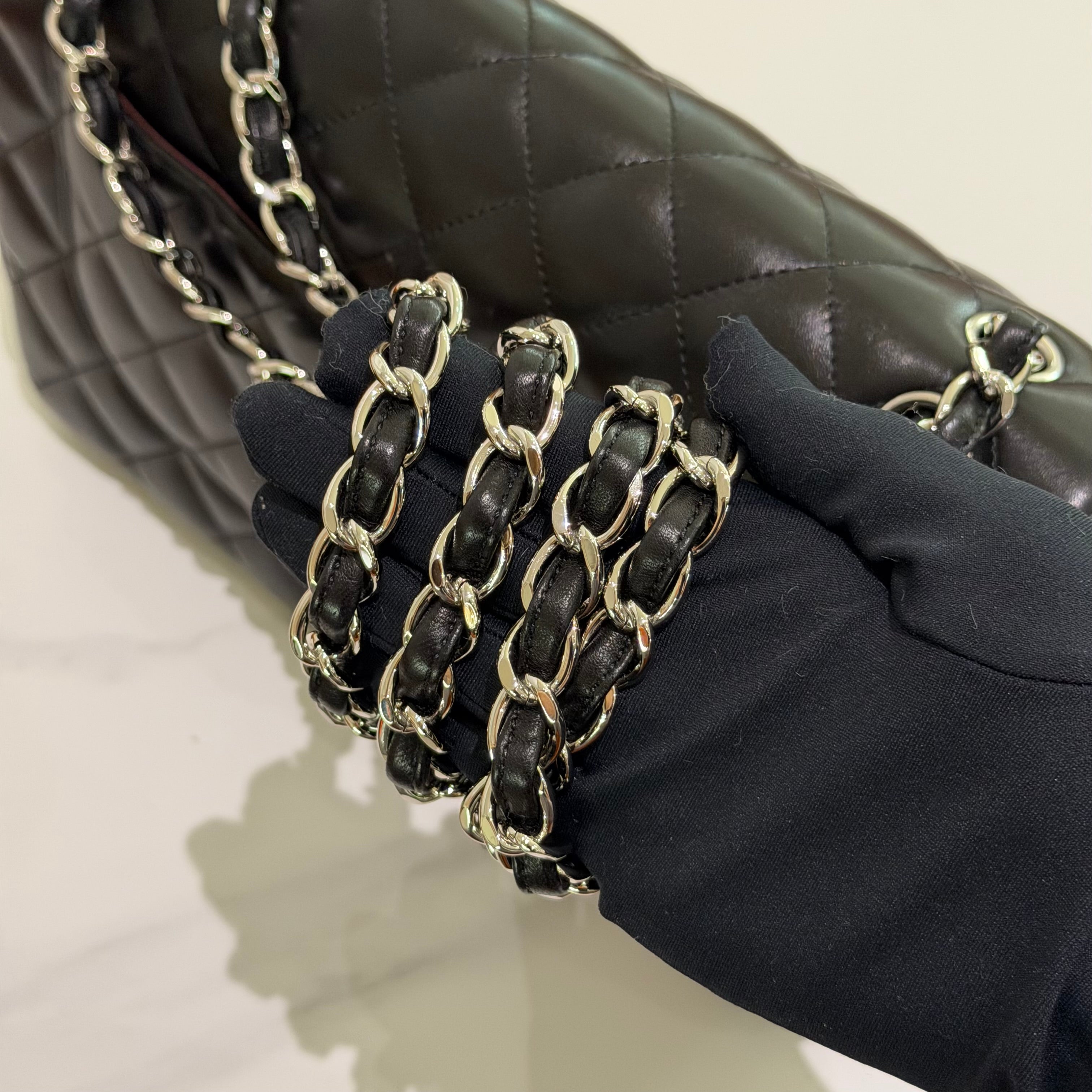 Chanel Jumbo Classic Flap Black Lambskin with Silver Hardware | CHANEL