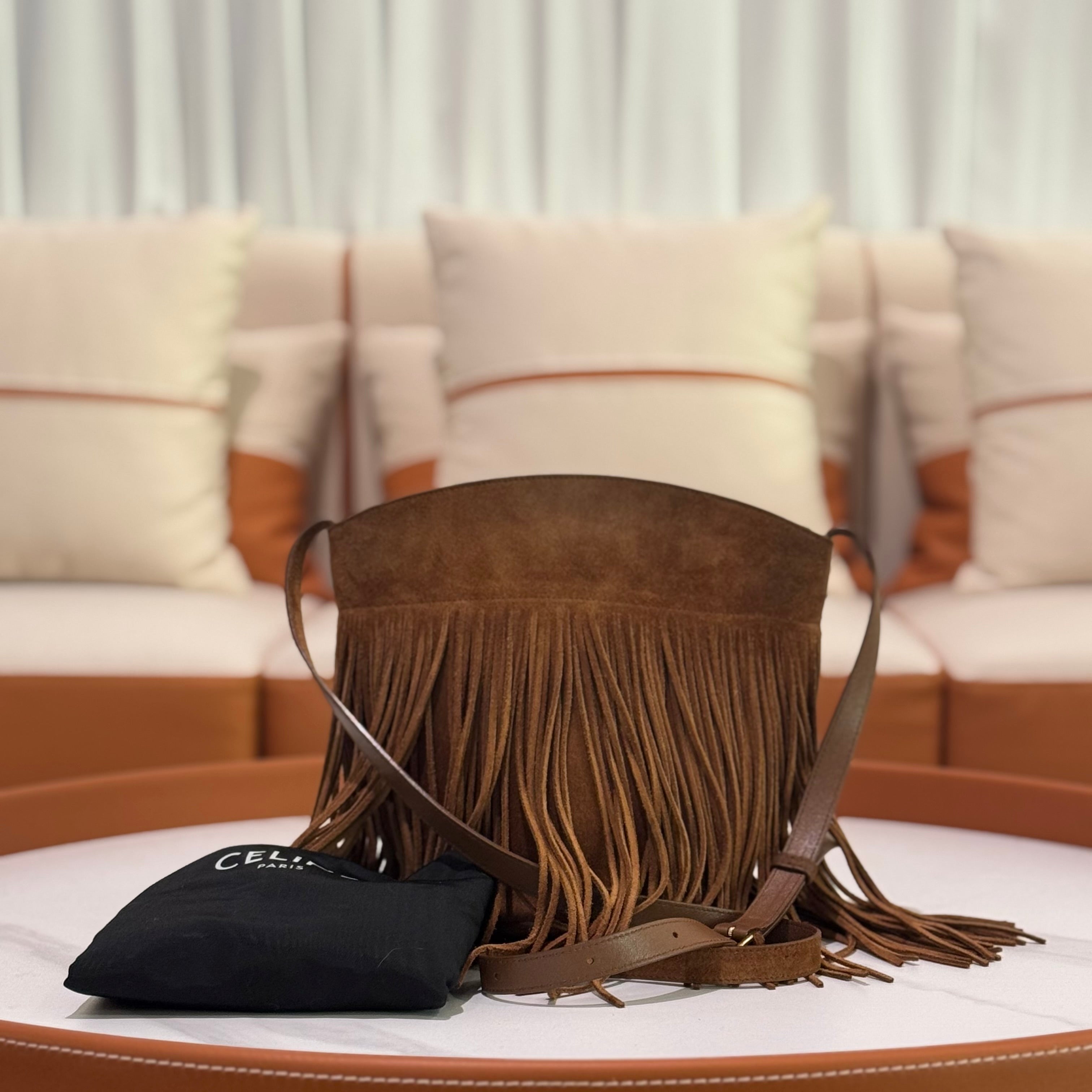 CELINE BUCKET CRECY SUEDE HORSEBIT TASSLE BAG