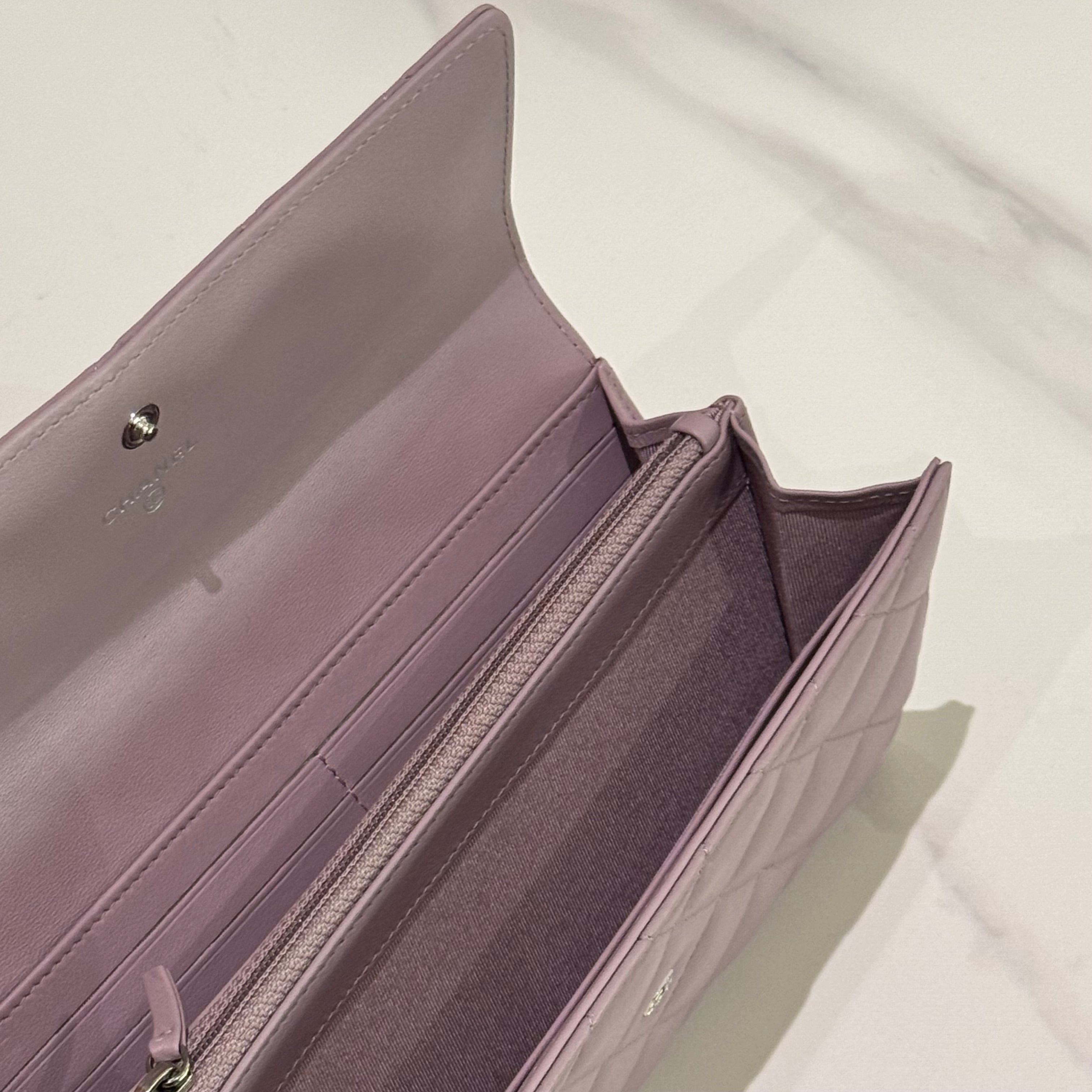 CHANEL LONG WALLET LIGHT PURPLE LAMBSKIN WALLET