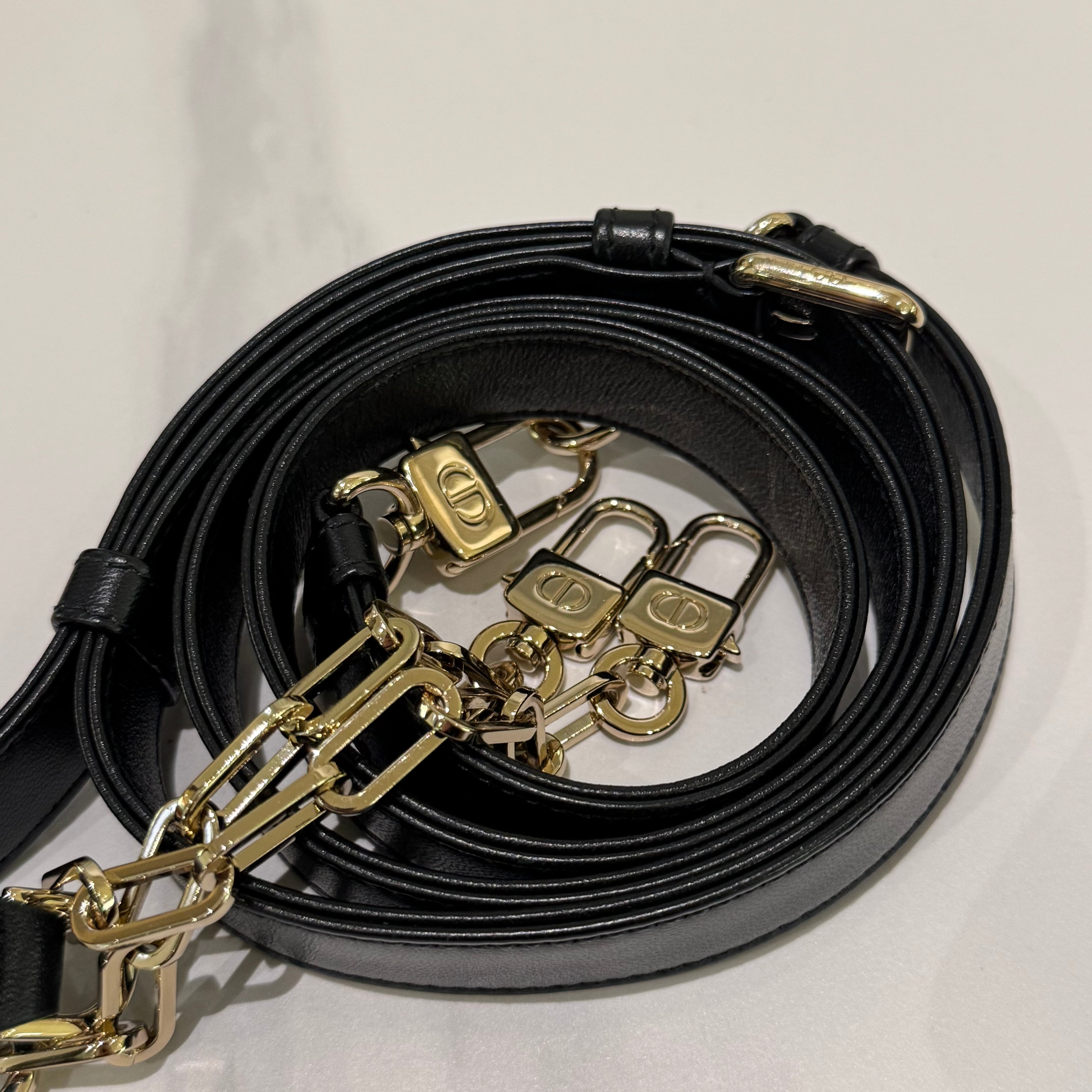 LADY DIOR HORIZONTAL SMALL BAG BLACK LAMBSKIN WITH GOLD HARDWARE