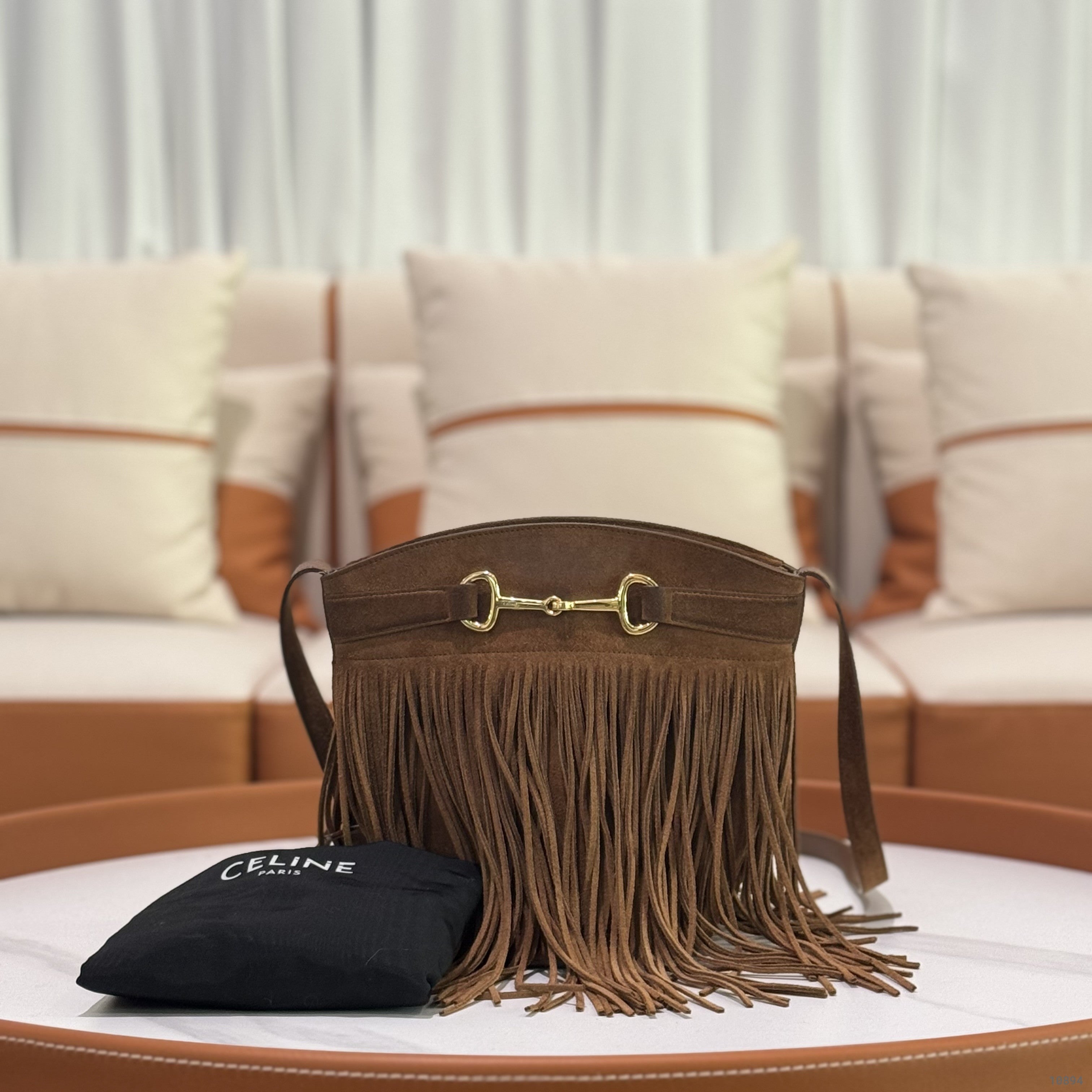 CELINE BUCKET CRECY SUEDE HORSEBIT TASSLE BAG