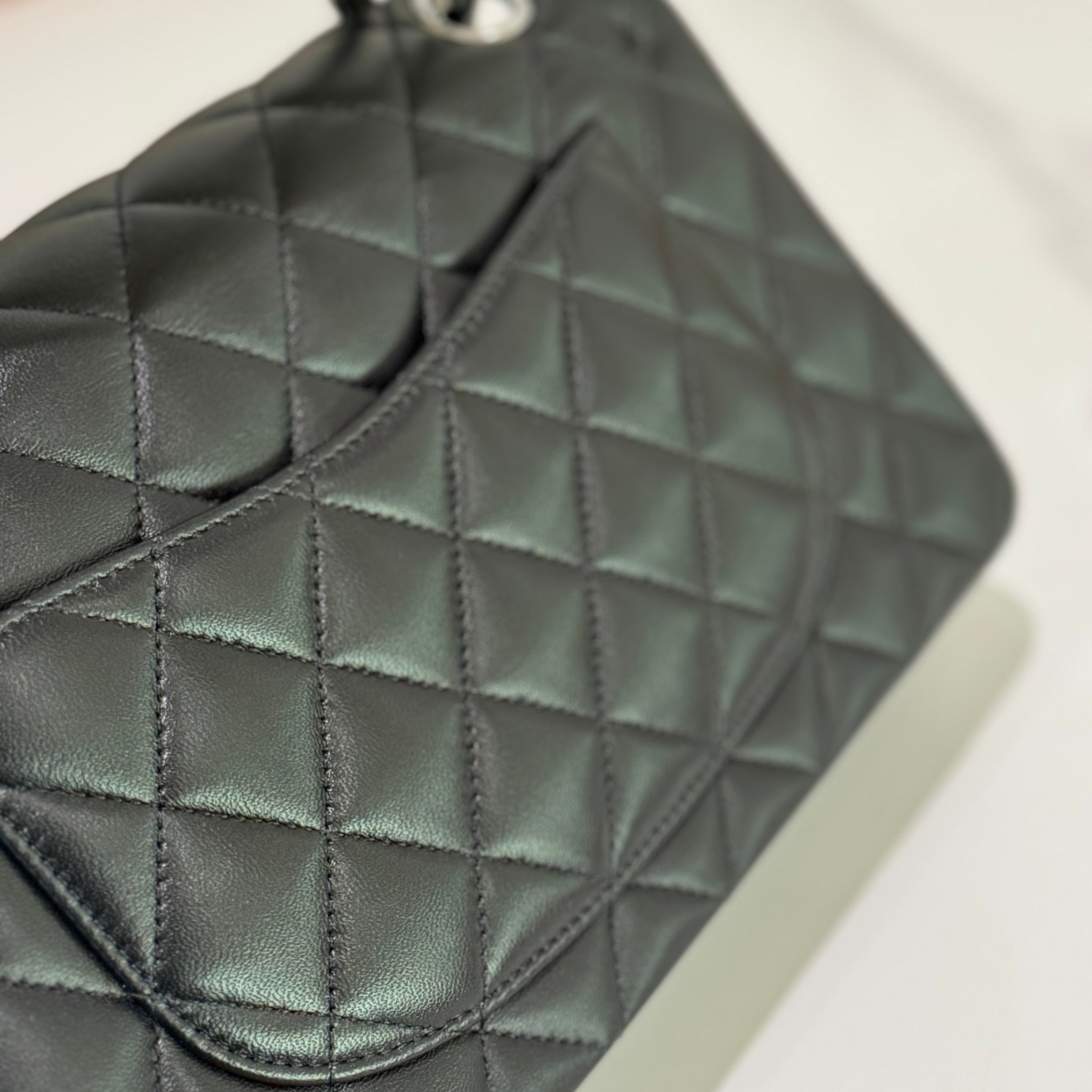 CHANEL CF SMALL BLACK LAMBSKIN WITH SILVER HARDWARE – AUTHENTICITY CARD MODEL