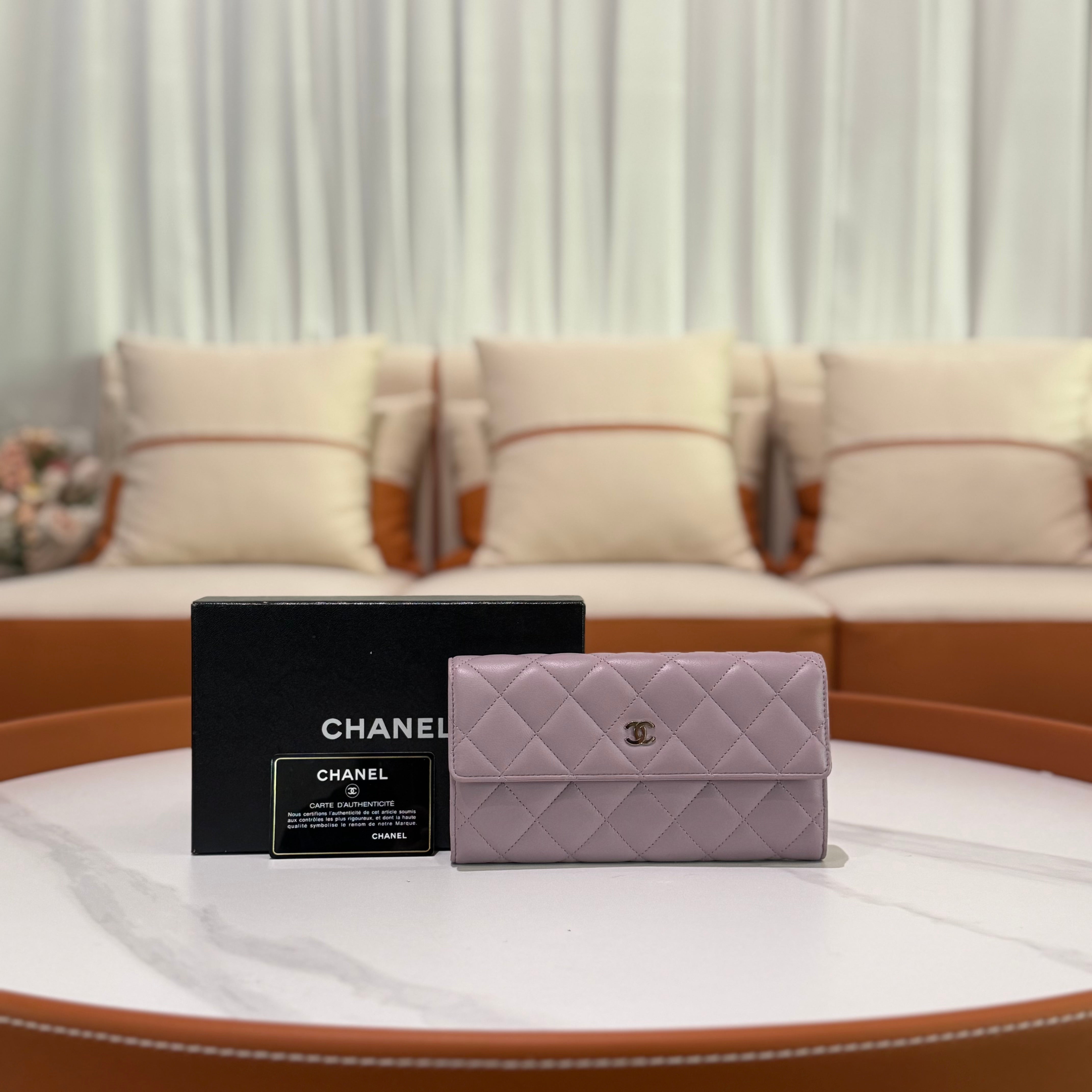 CHANEL LONG WALLET LIGHT PURPLE LAMBSKIN WALLET