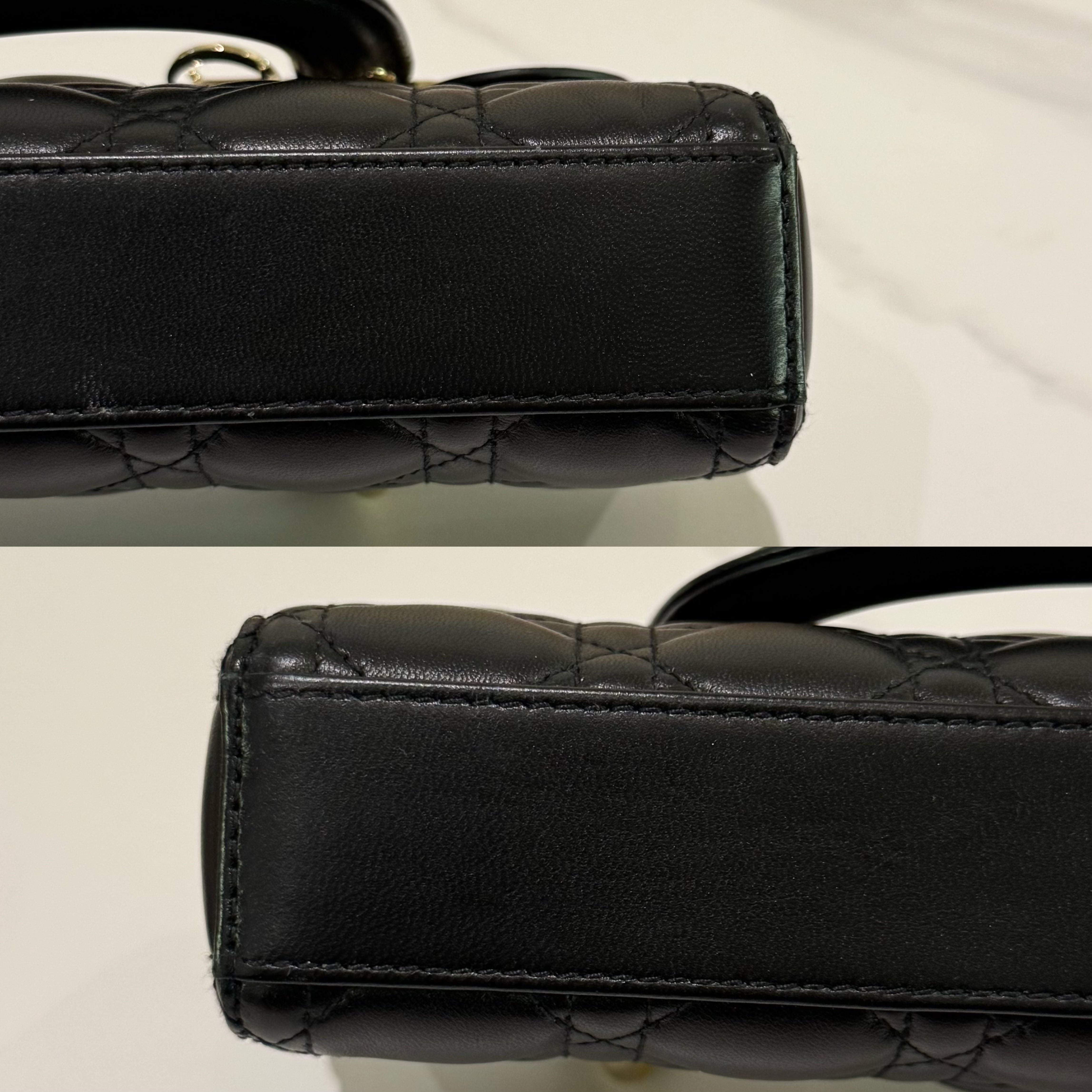 LADY DIOR HORIZONTAL SMALL BAG BLACK LAMBSKIN WITH GOLD HARDWARE