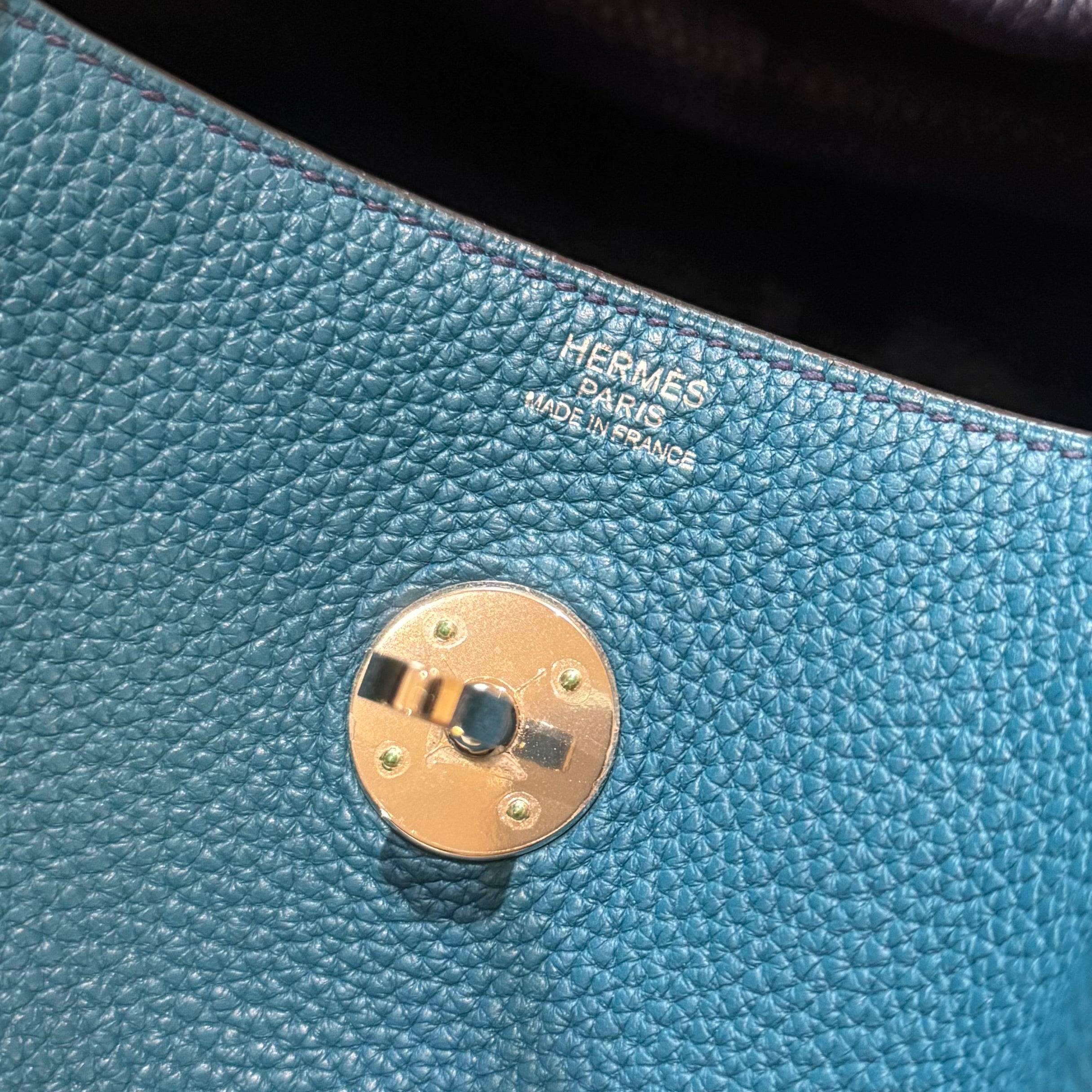 HERMES LINDY 30 AND TURQUOISE BLUE SILVER STAMP R