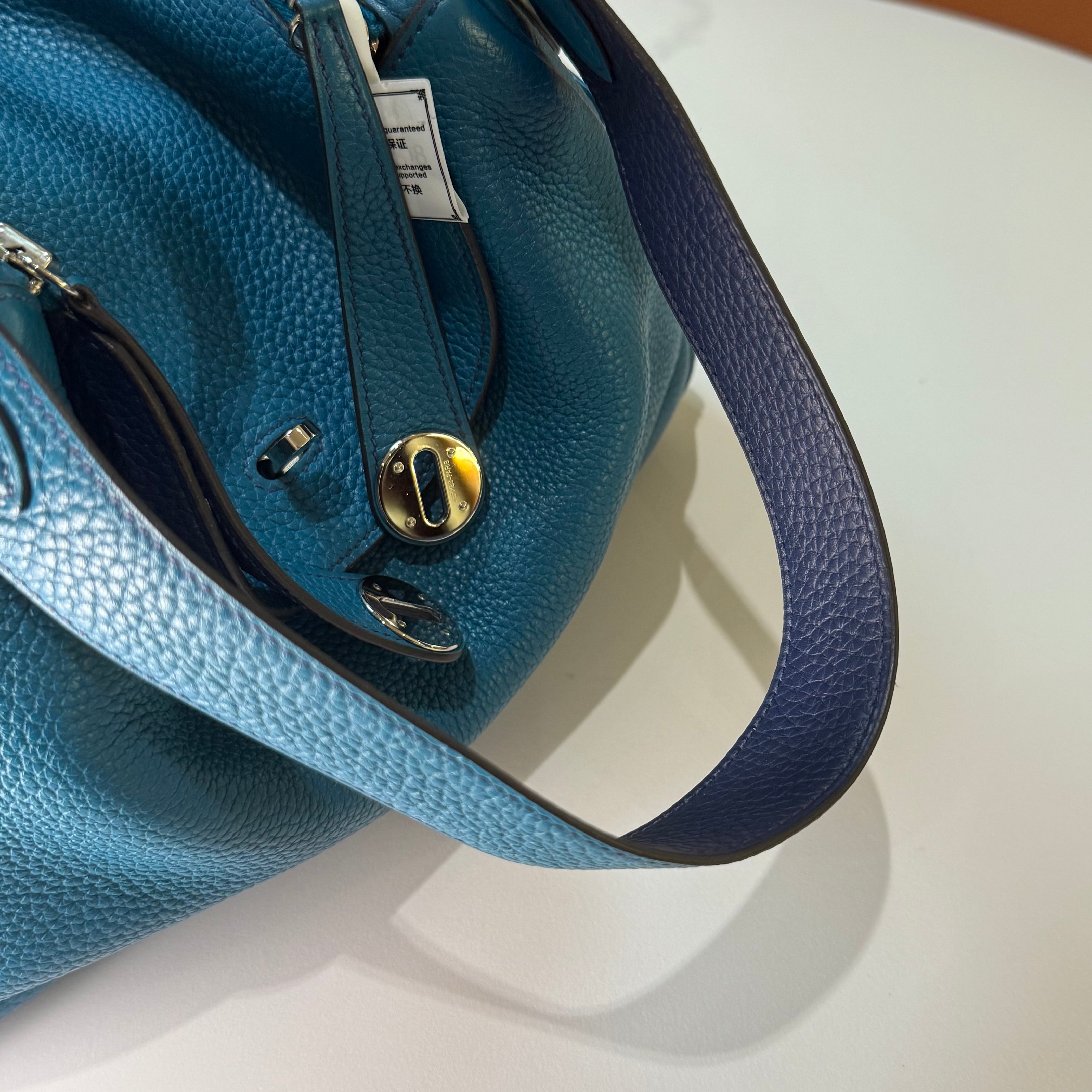 HERMES LINDY 30 AND TURQUOISE BLUE SILVER STAMP R