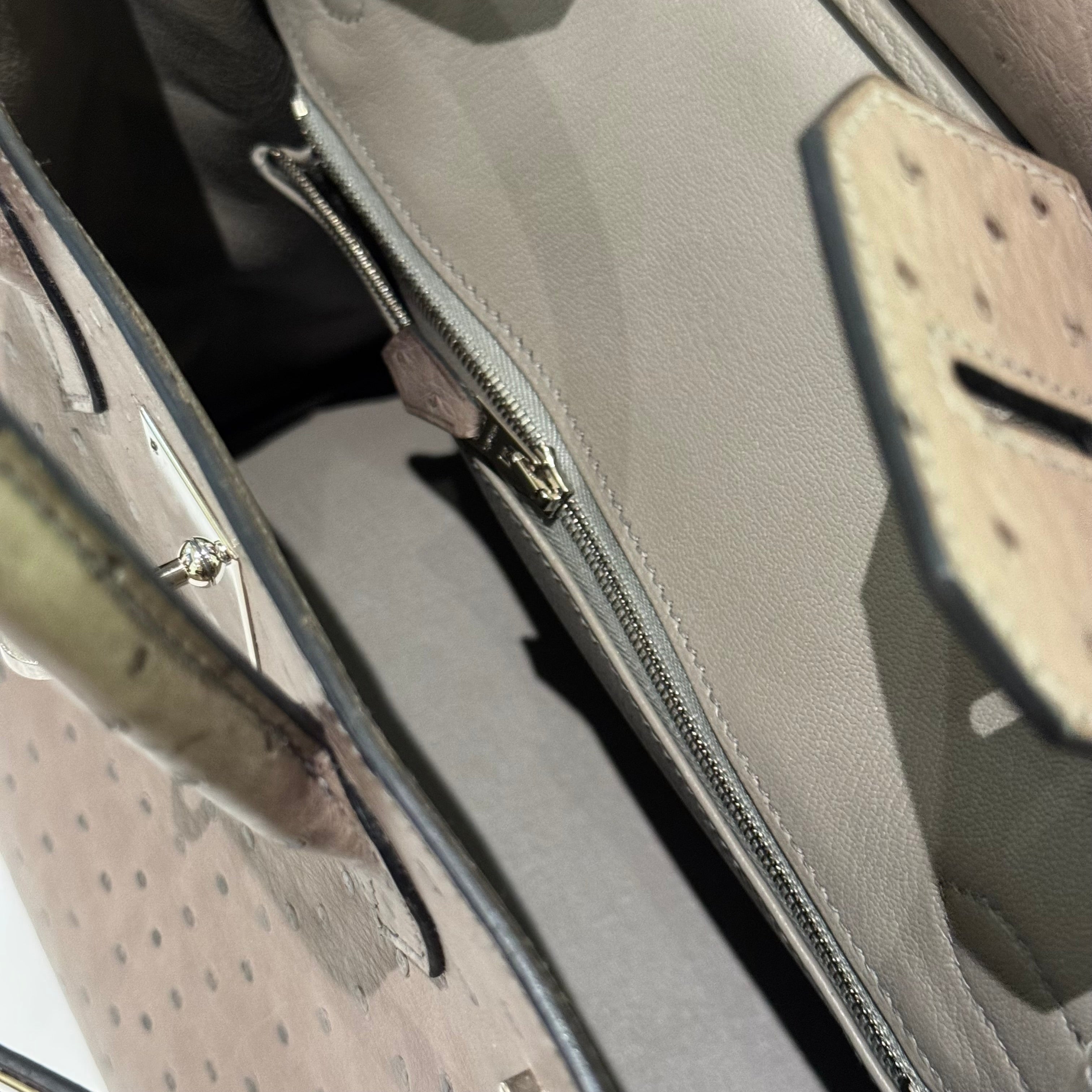 HERMÈS BIRKIN 30 OSTRICH LEATHER MOUSE GREY SILVER HARDWARE O STAMP