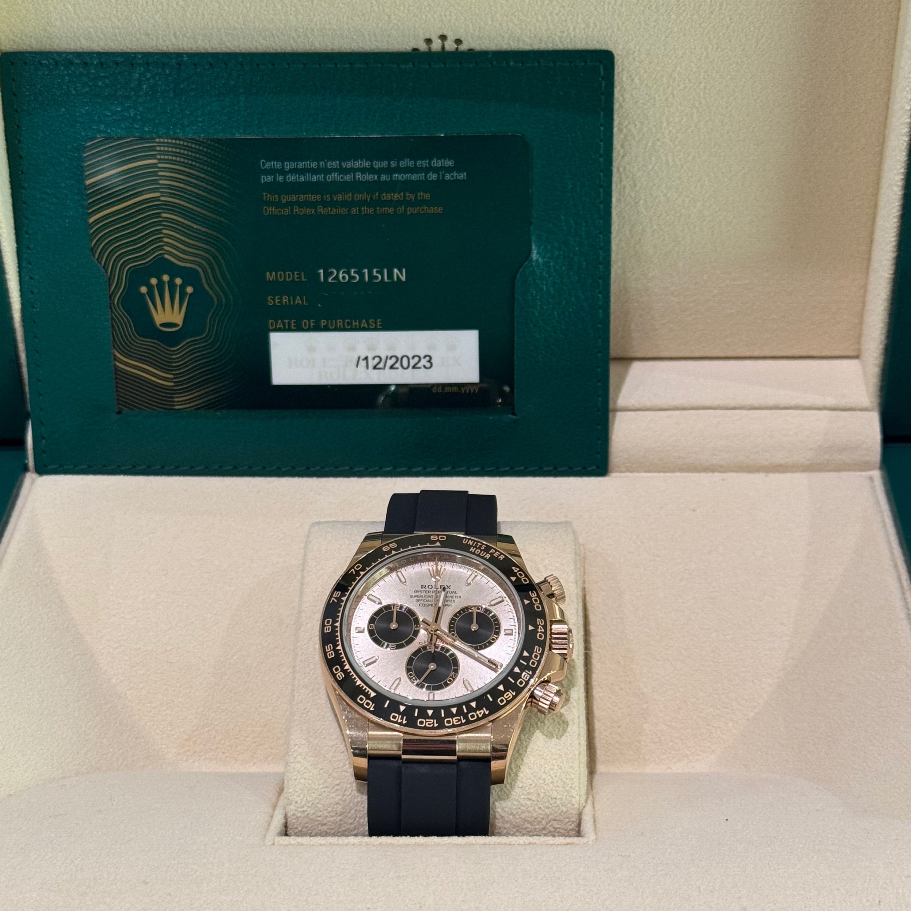 ROLEX DAYTONA 126515LN EVEROSE GOLD RUBBER STRAP 2023 FULL SET