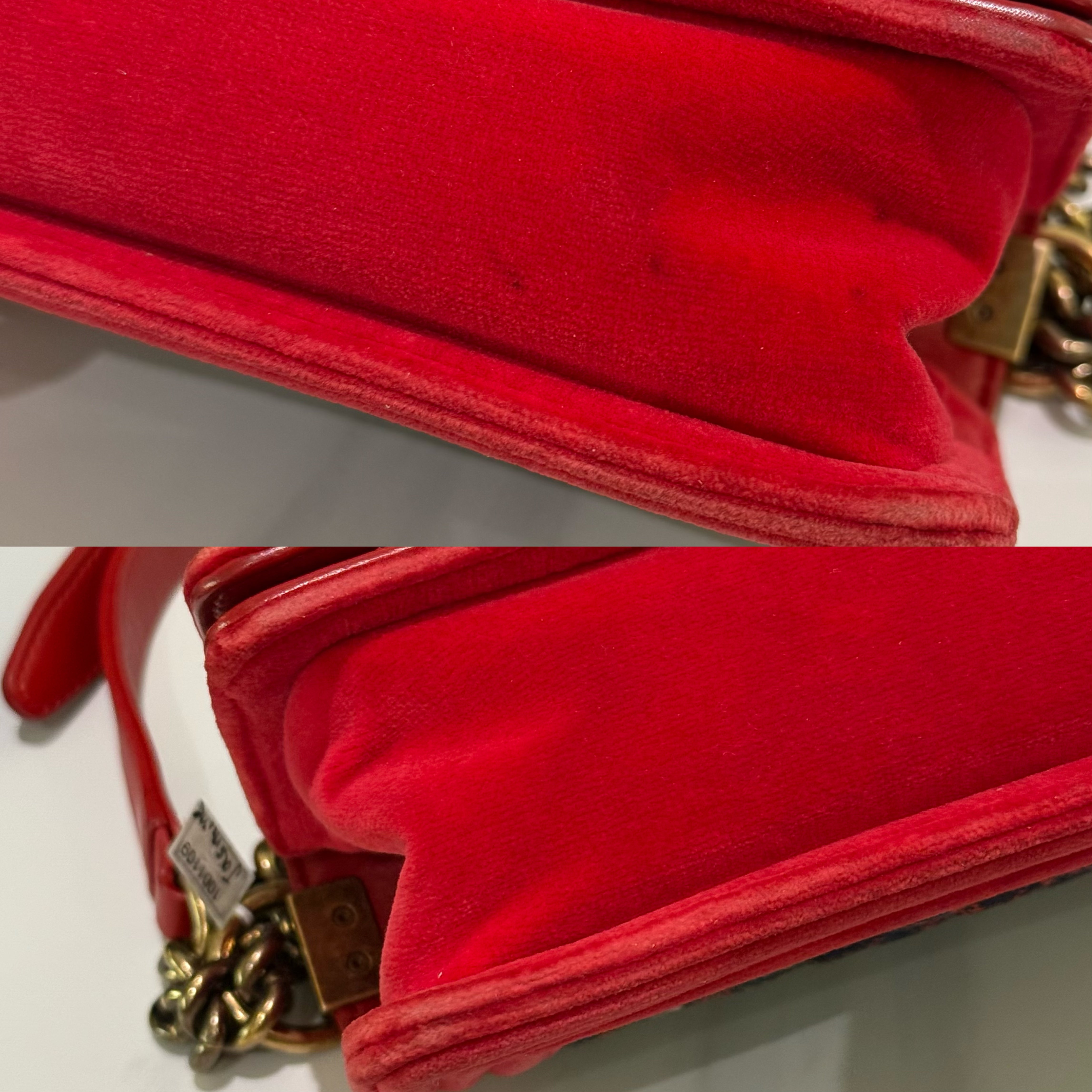 CHANEL SMALL RED VELVET & PLAID LEBOY BAG – EDINBURGH COLLECTION