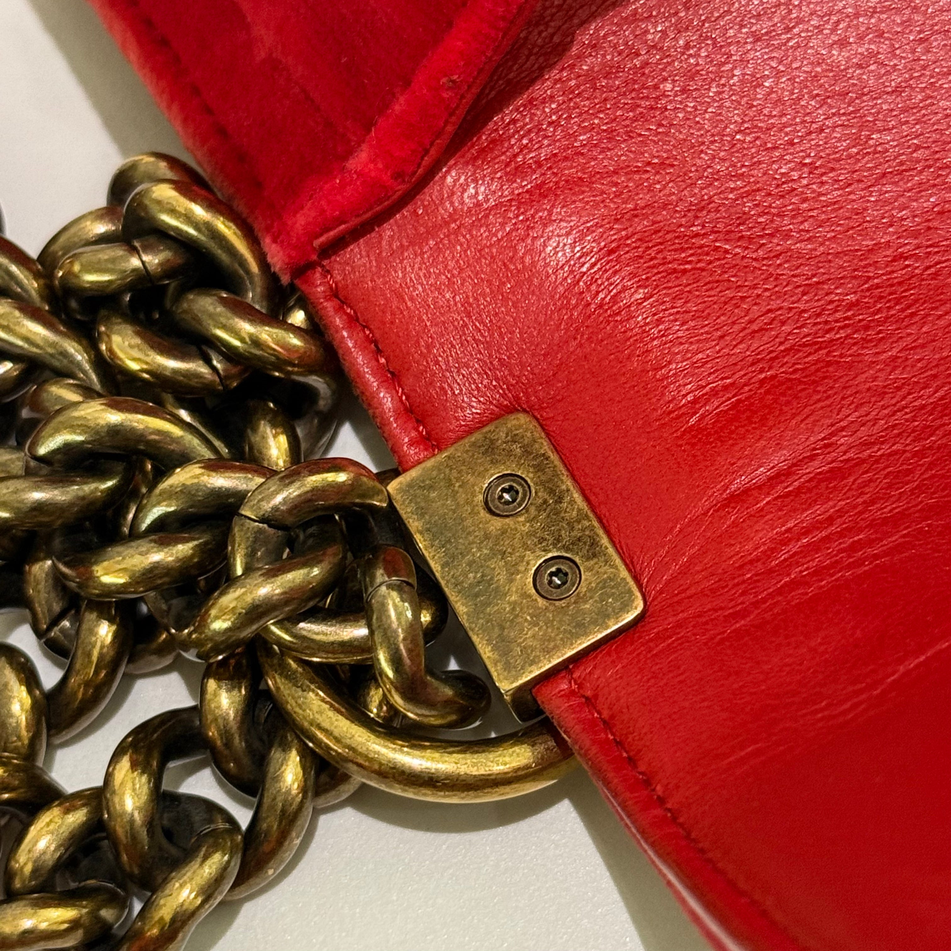 CHANEL SMALL RED VELVET & PLAID LEBOY BAG – EDINBURGH COLLECTION