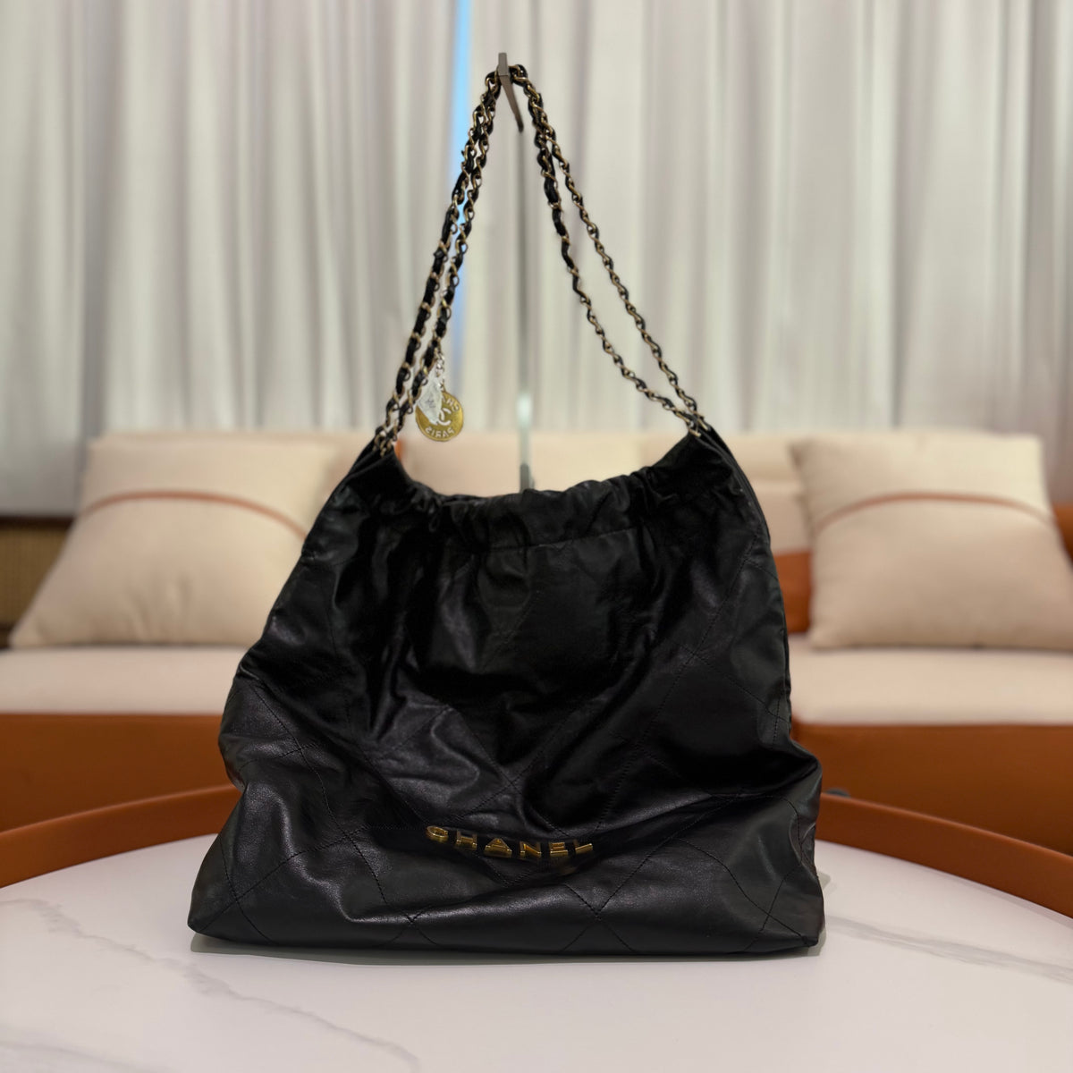 Chanel 22 Large Black Calfskin Bag with Gold Hardware (Chip Model) | CHANEL