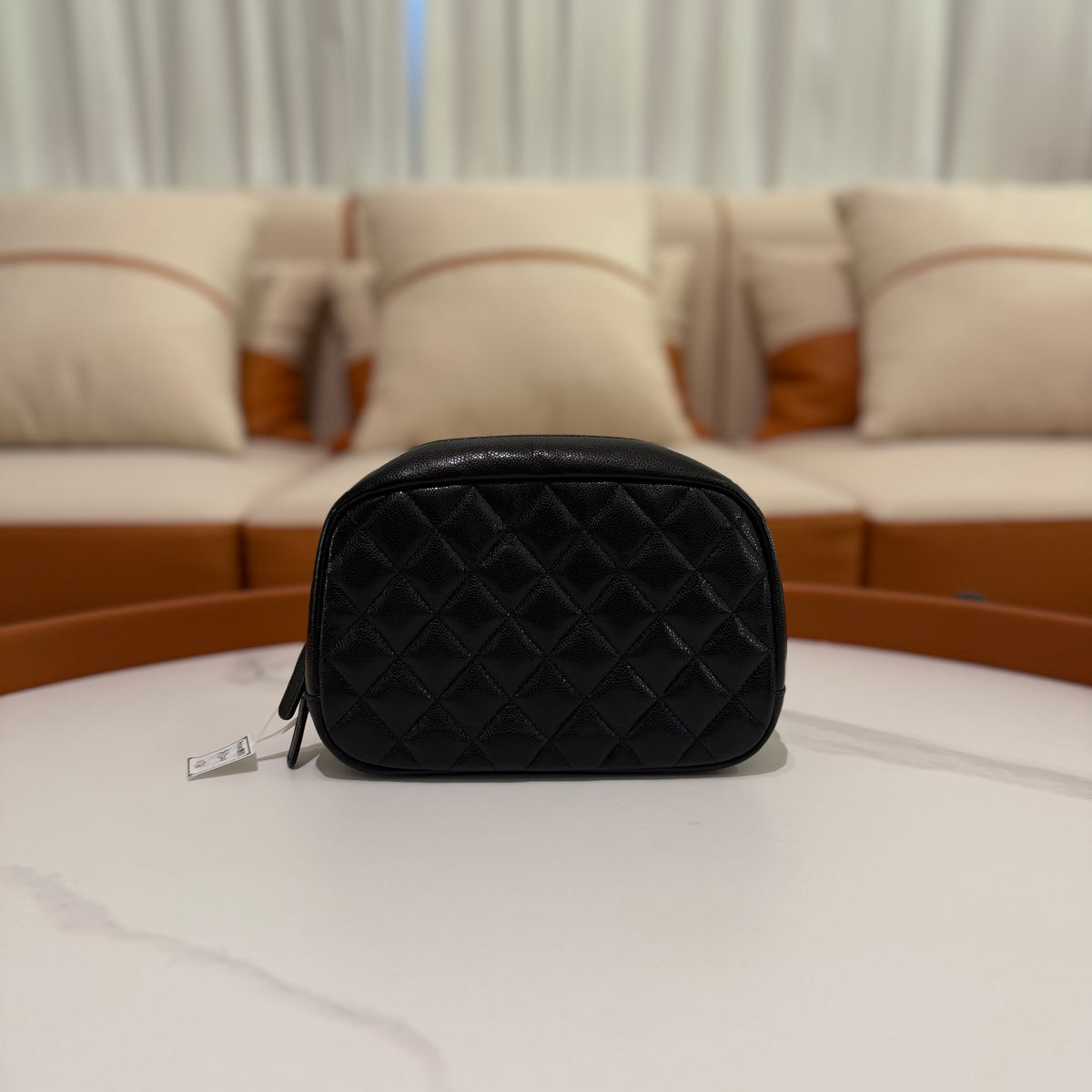 Chanel Black Caviar Leather Cosmetic Pouch with Silver Hardware (Chip Model) | CHANEL
