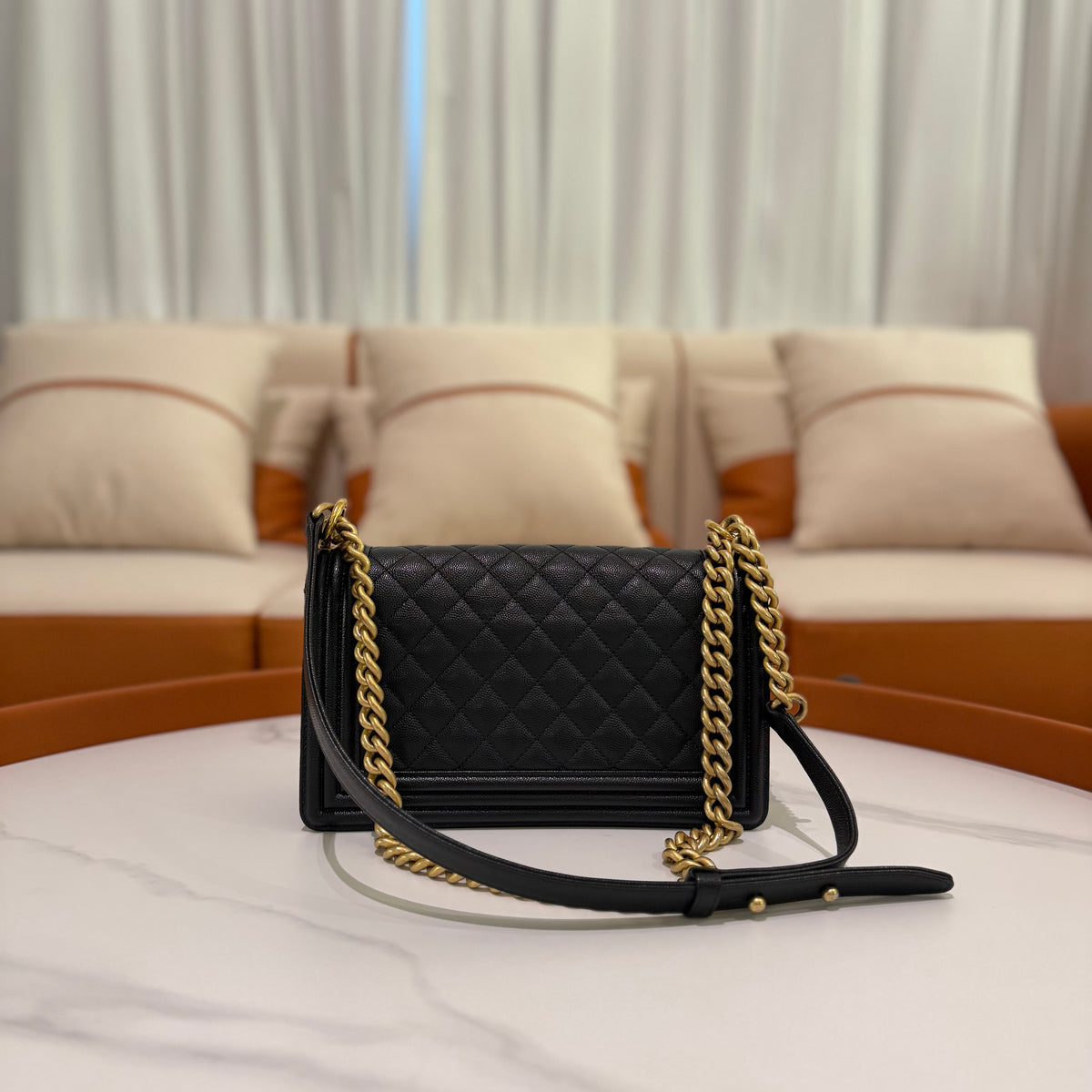 Chanel Boy Medium Black Caviar Leather with Gold Hardware (Chip Model) | CHANEL