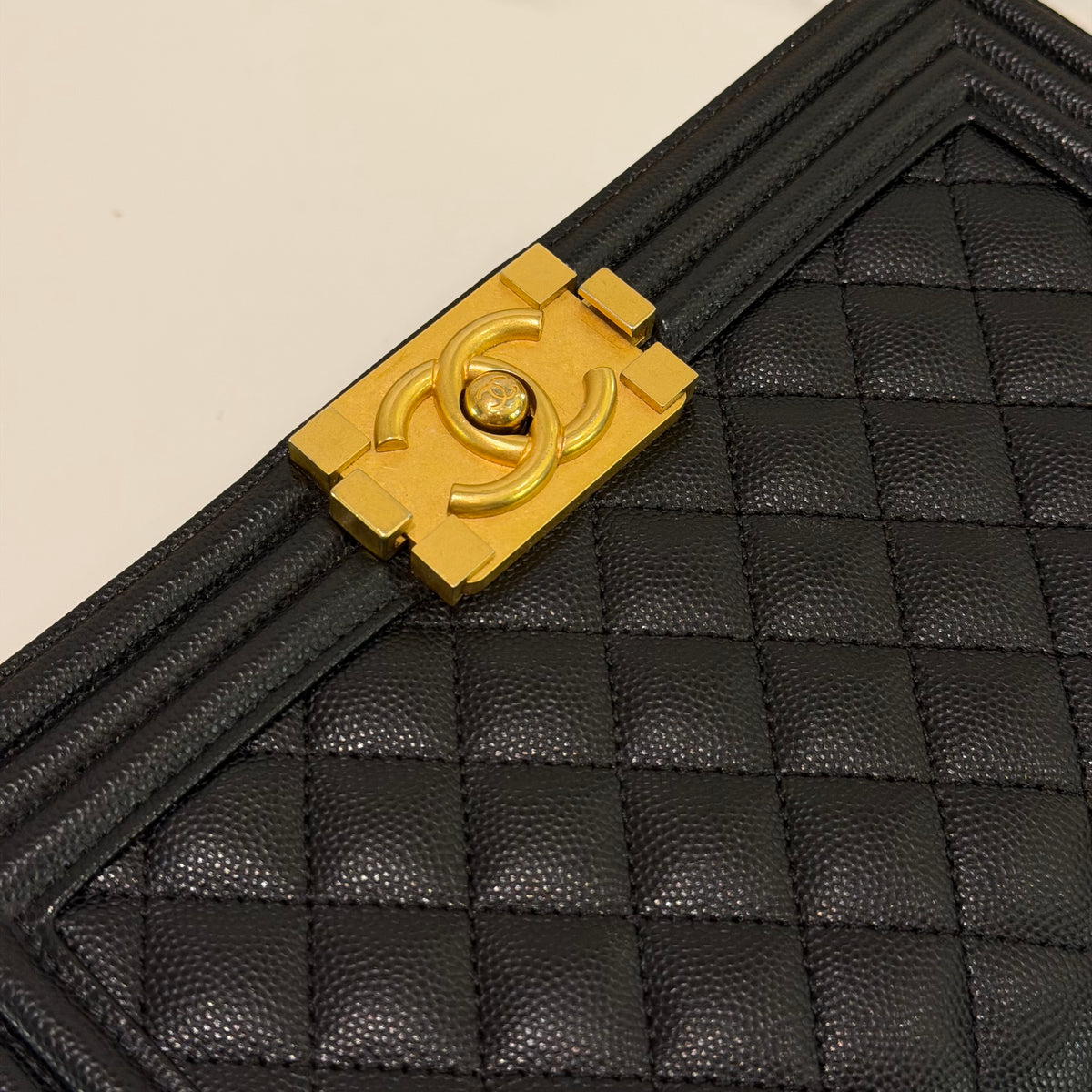 Chanel Boy Medium Black Caviar Leather with Gold Hardware (Chip Model) | CHANEL