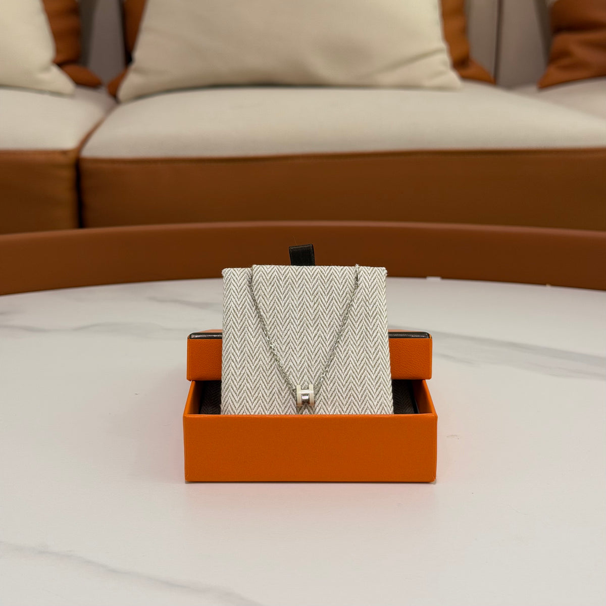Hermès Mini Pop H Necklace White with Silver-Tone Chain