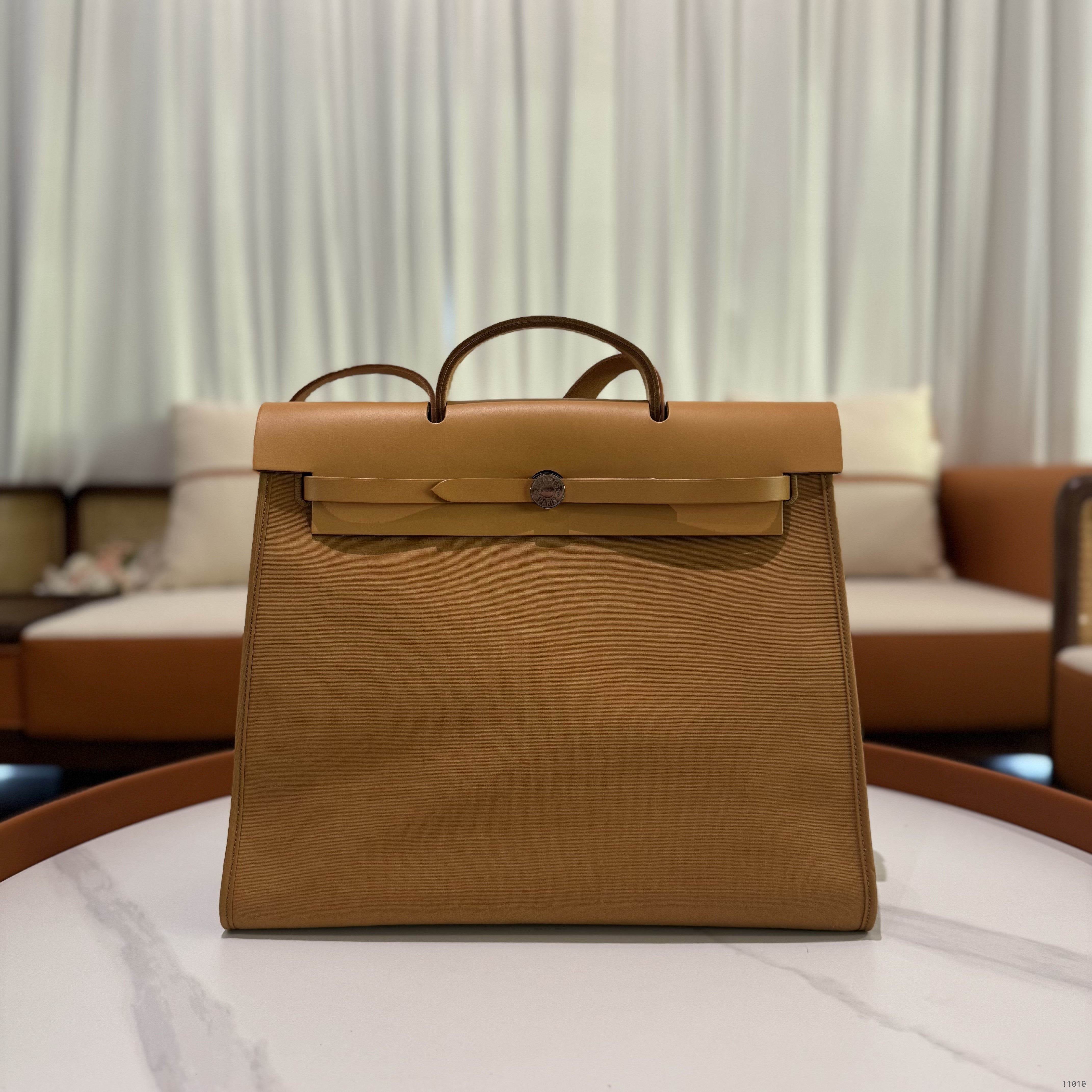 HERMÈS HERBAG 39 YELLOW BI-COLOR WITH SILVER HARDWARE (STAMP P)