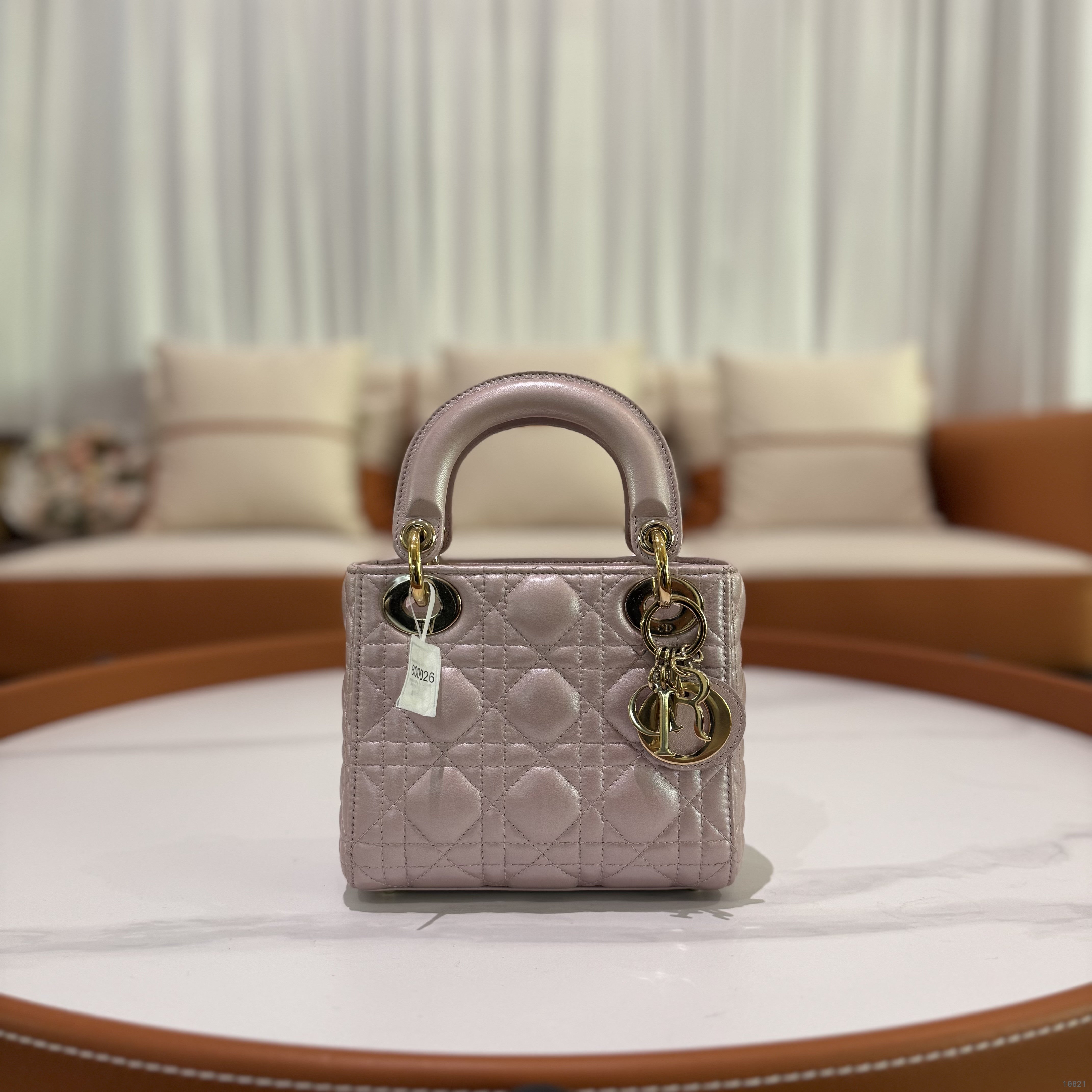 DIOR LADY DIOR SMALL PEARLESCENT PINK (3-GUSSET)