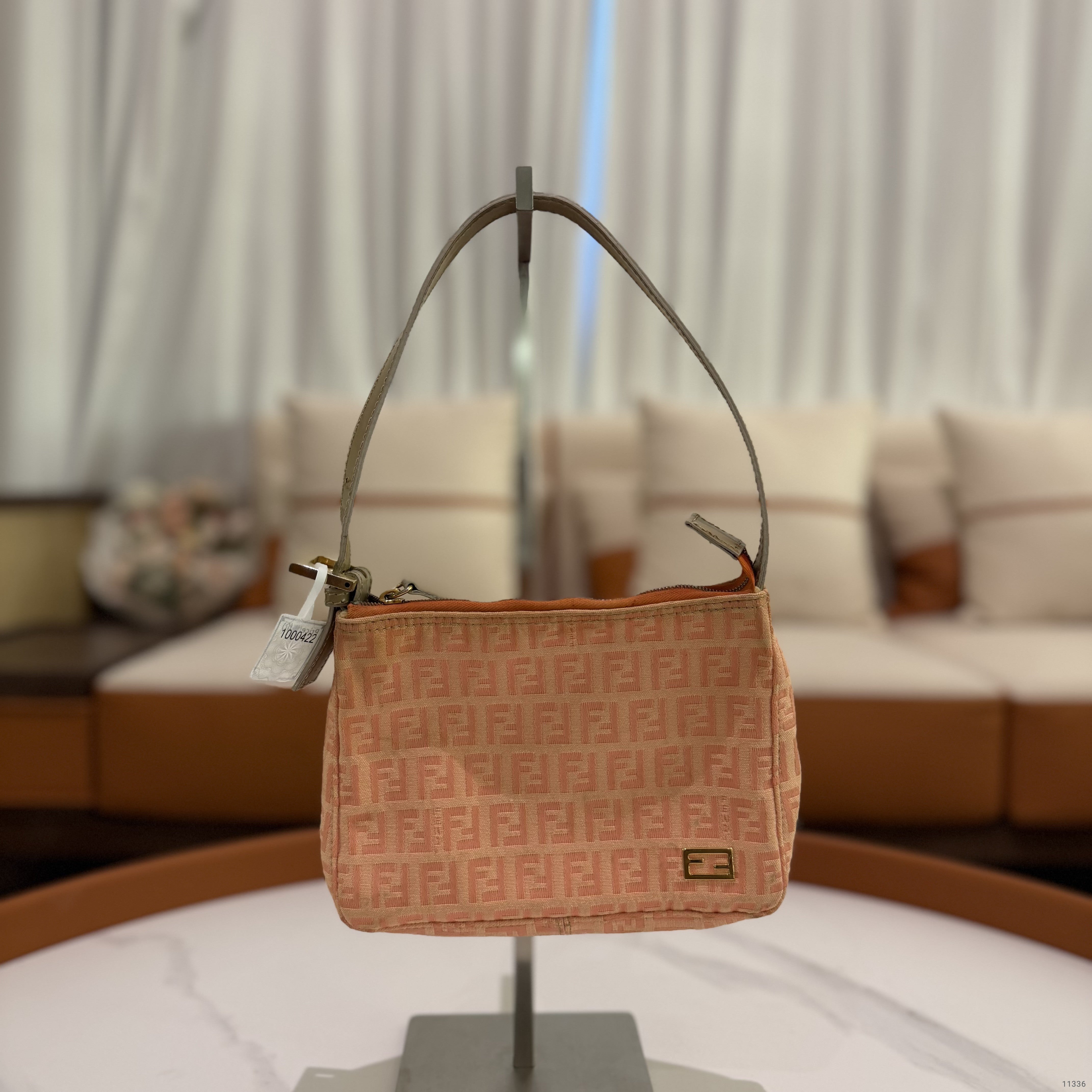 Fendi Vintage Monogram Shoulder Top Handle Bag Cream Orange