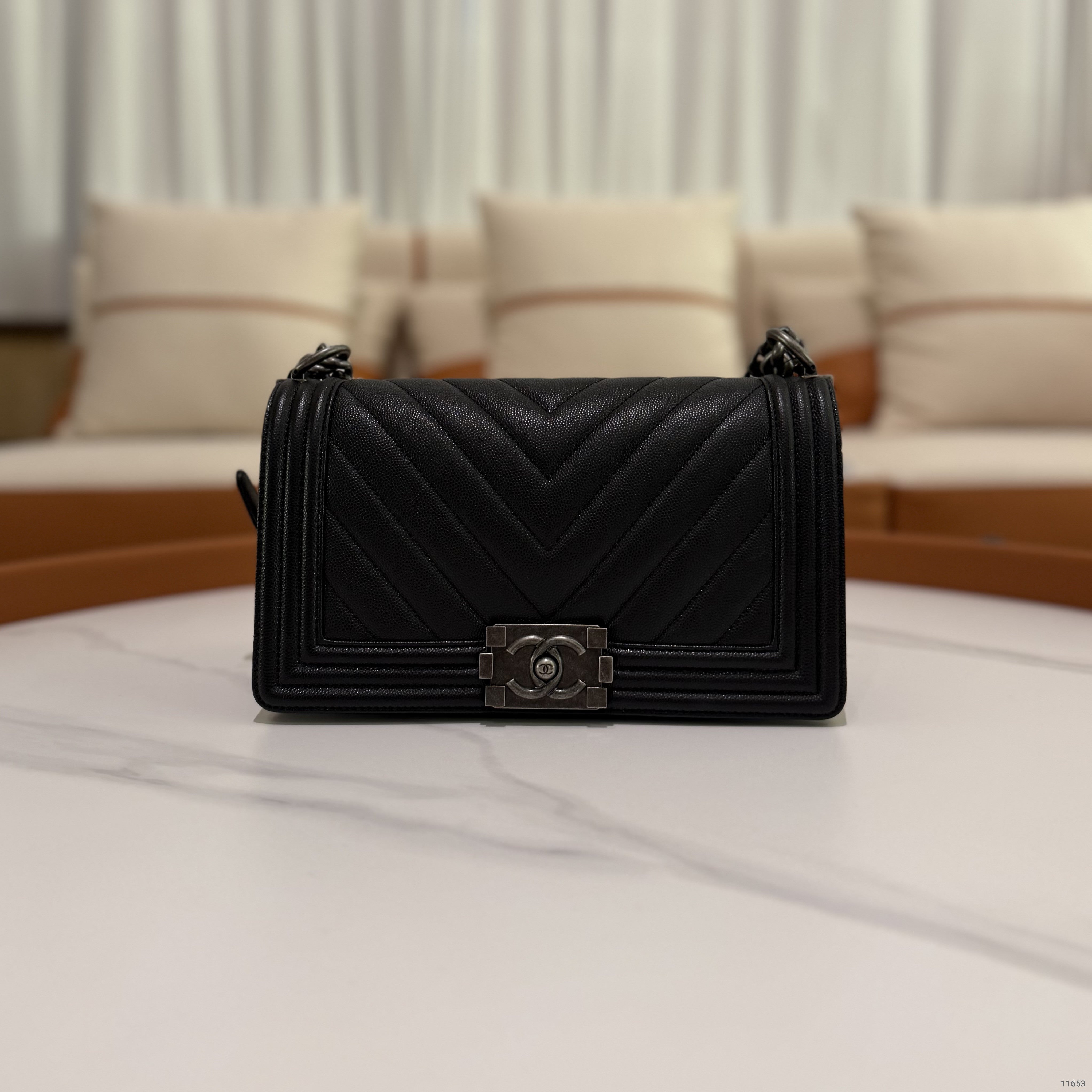 Chanel Leboy Medium Black Caviar Leather with Silver Hardware (Authenticity Card Version)