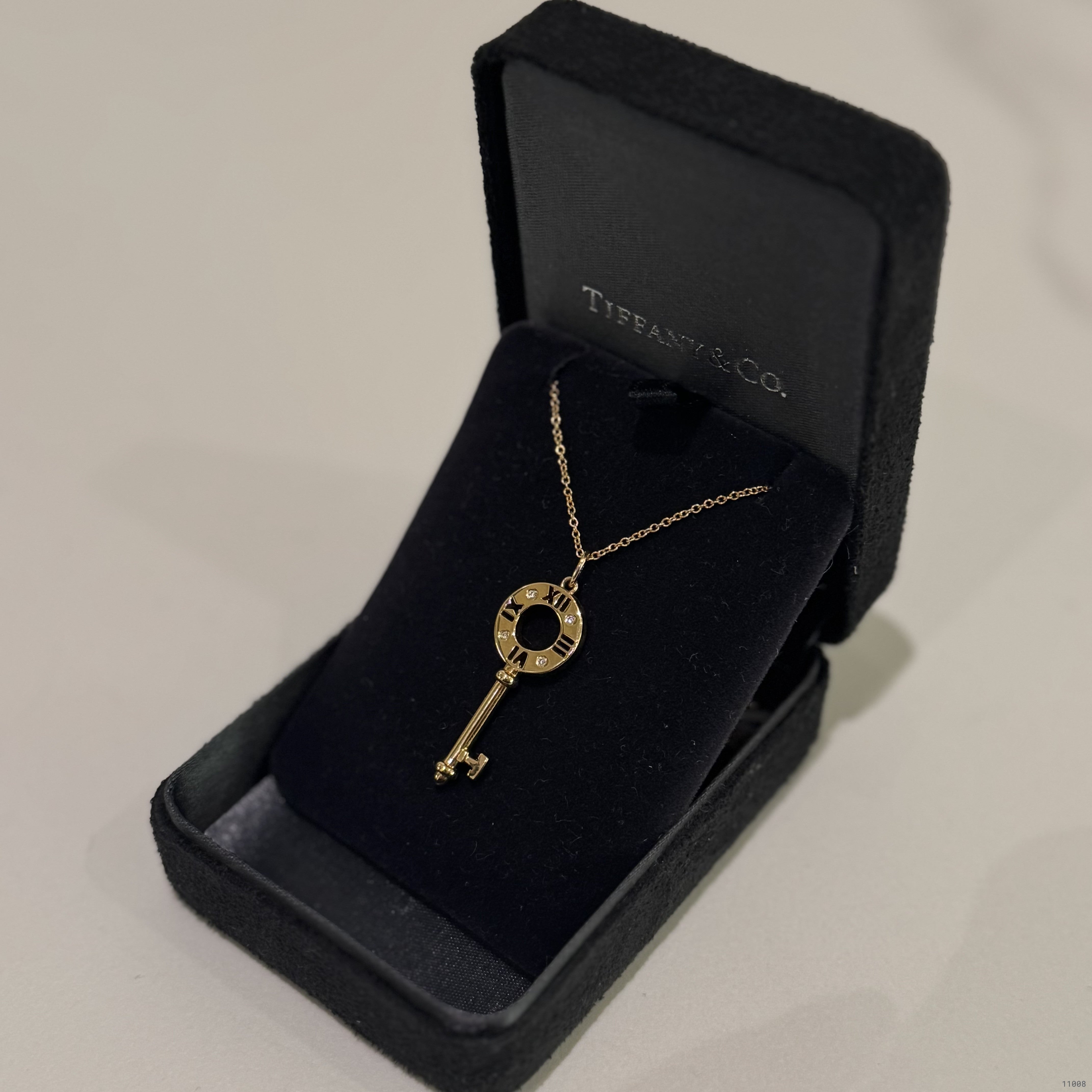 TIFFANY UKEYS 18K ROSE GOLD FOUR-DIAMOND ROMAN NUMERAL MINI KEY NECKLACE