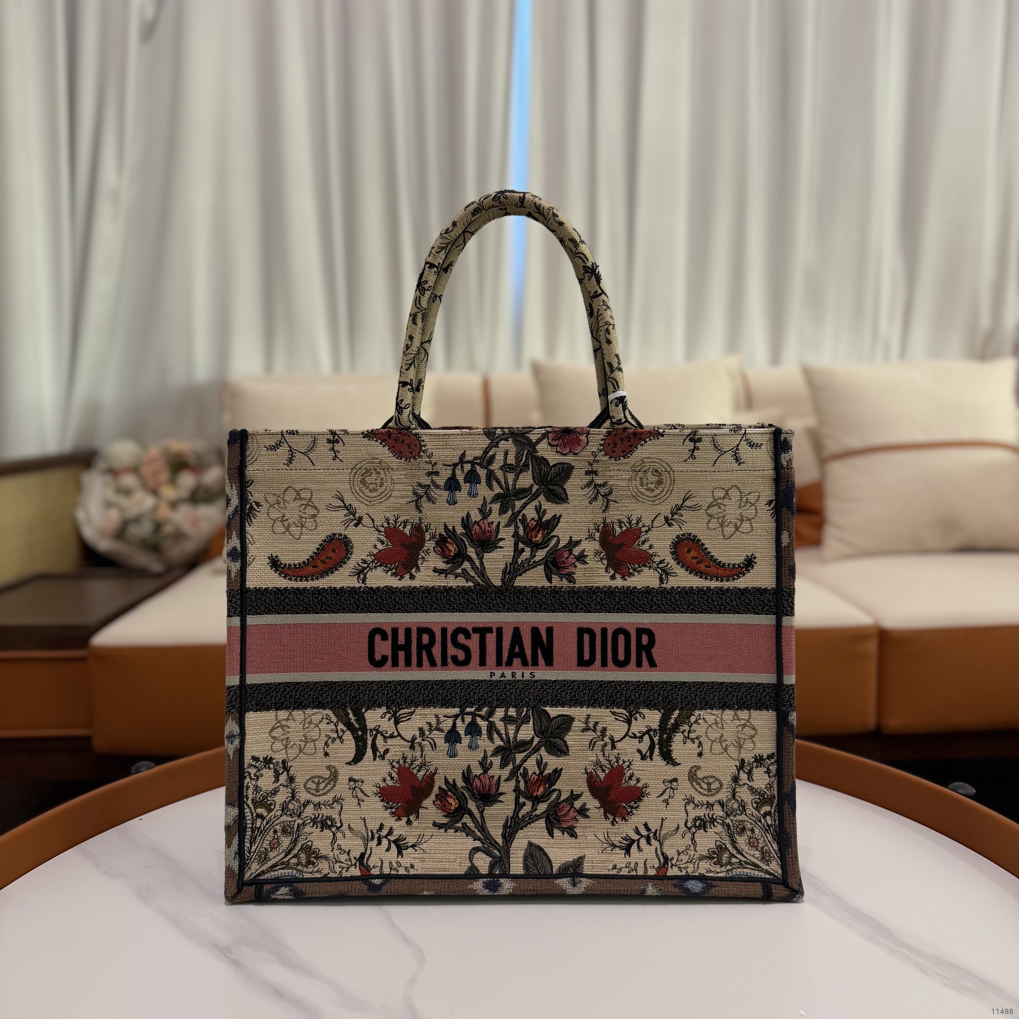 Dior Floral Embroidered Tote Bag Large