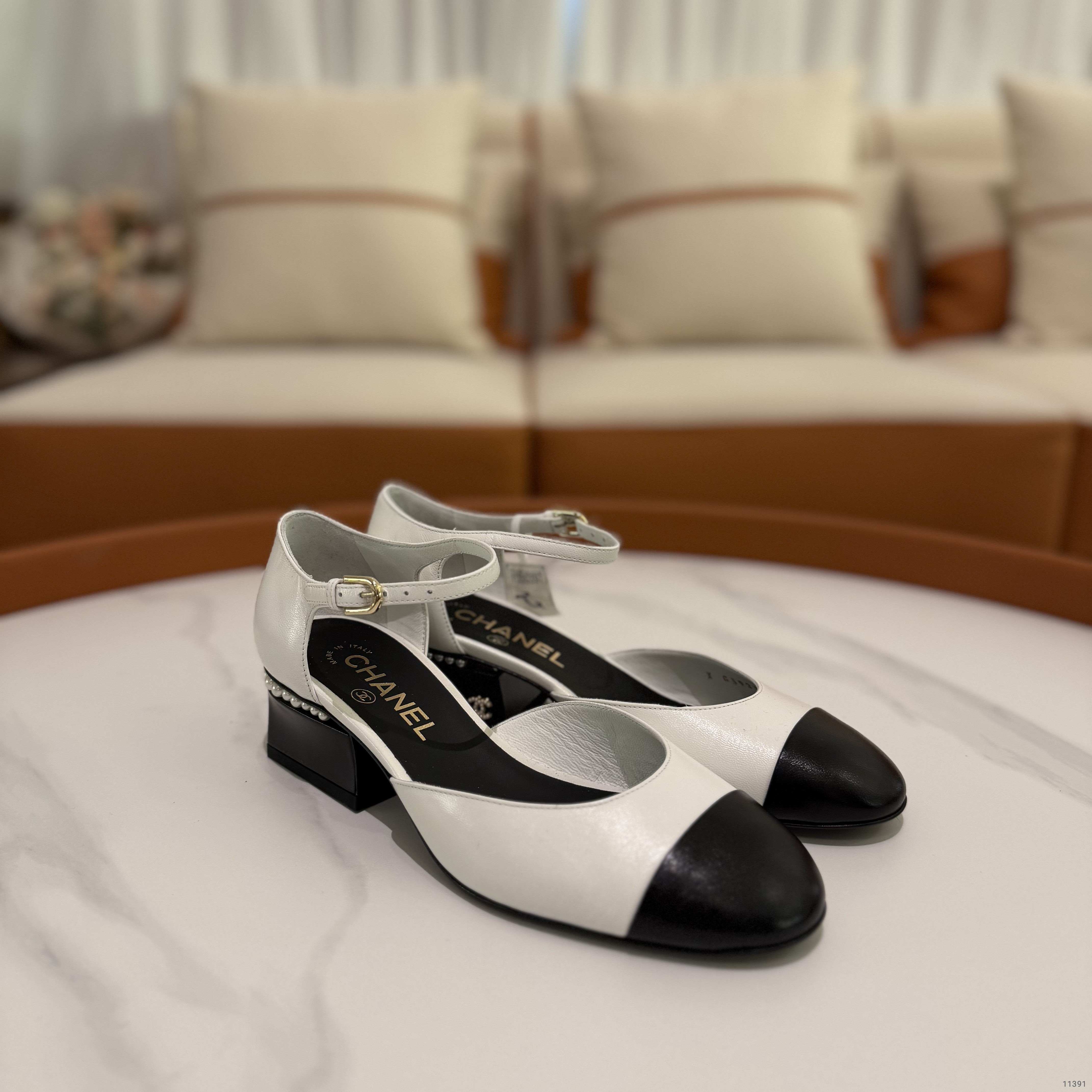 Chanel Pearl Heel Mary Jane Lambskin Shoes