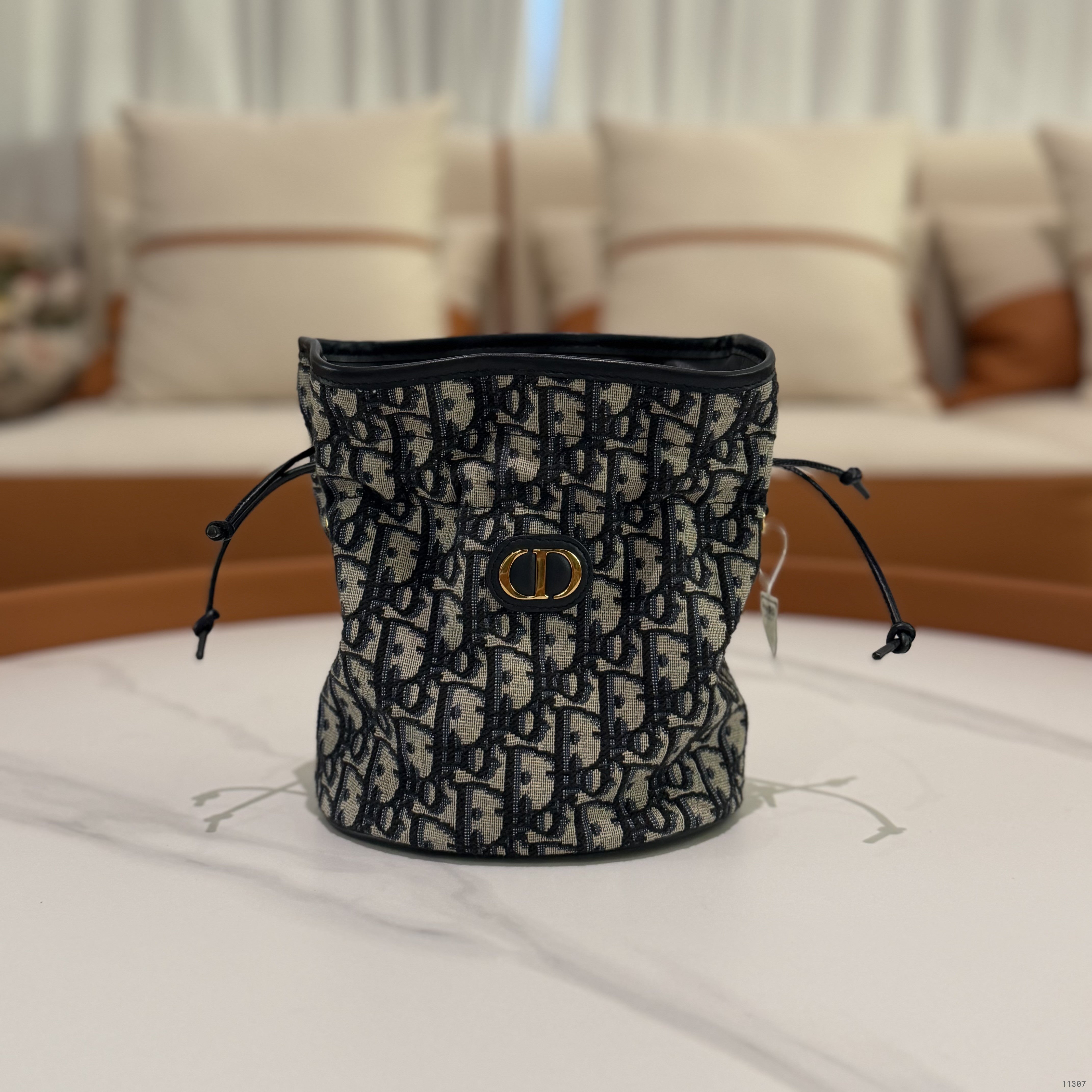 Dior 30 Montaigne Mini Oblique Drawstring Chain Bucket Bag