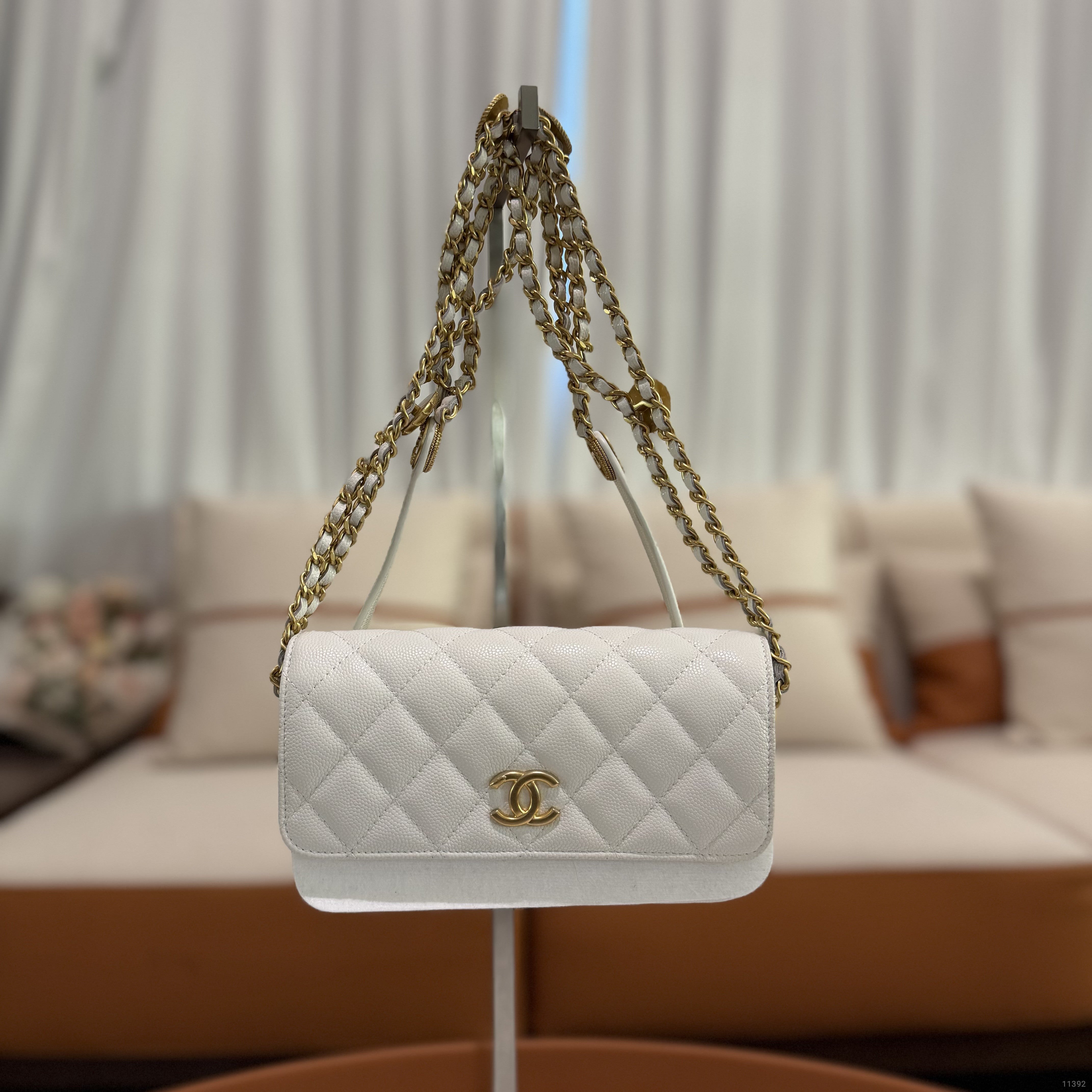 Chanel 22A Coin Baguette Bag Grained Calfskin with Chain (Chip Model)