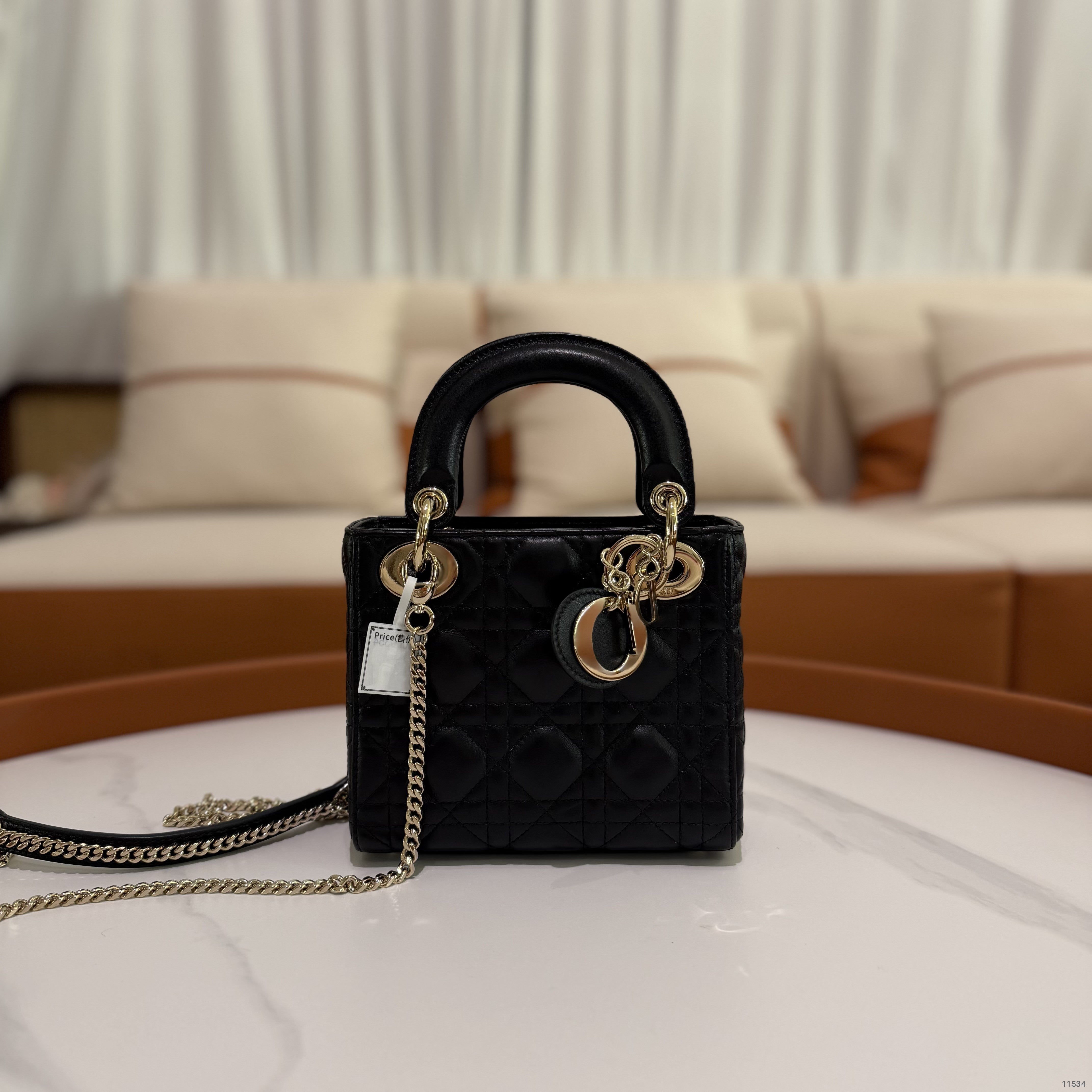 Dior Lady Dior Black Lambskin Medium Bag with Gold Hardware
