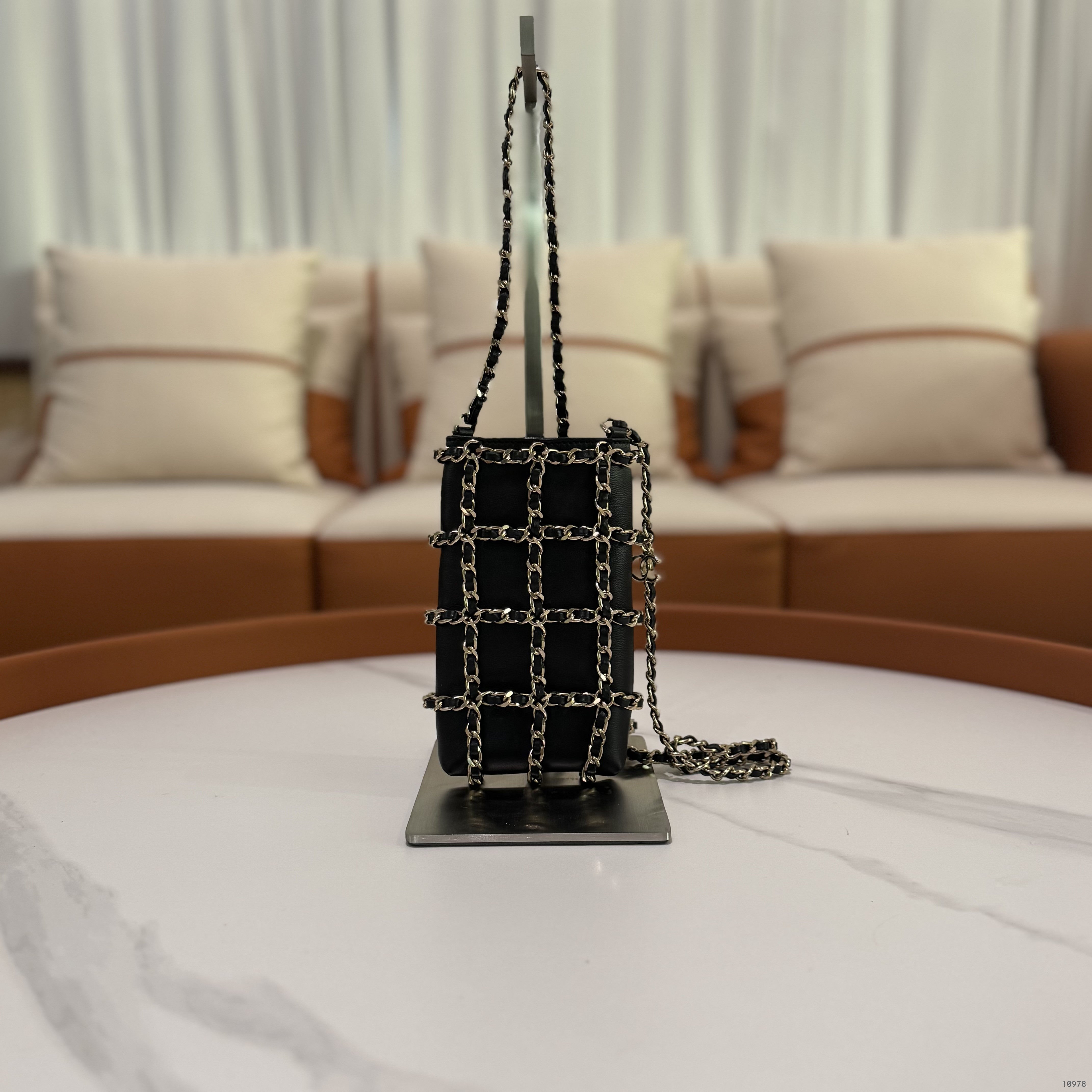 CHANEL BLACK CHAIN PHONE HOLDER (RECOLORED)